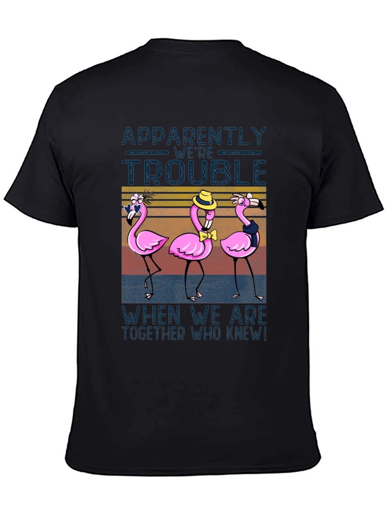 Black Funny Flamingo Trouble T-Shirt - Novelty Design view 4