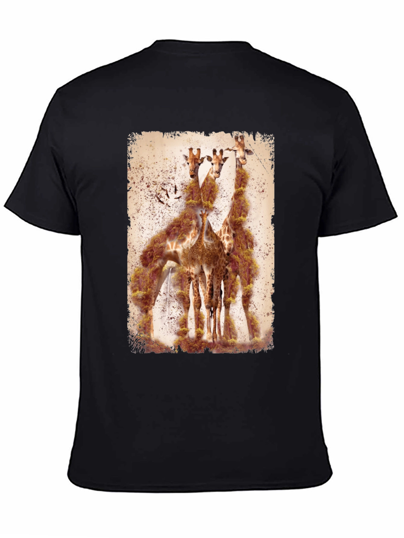 Black Giraffe Print Graphic Tee - Men's Black T-Shirt view 4