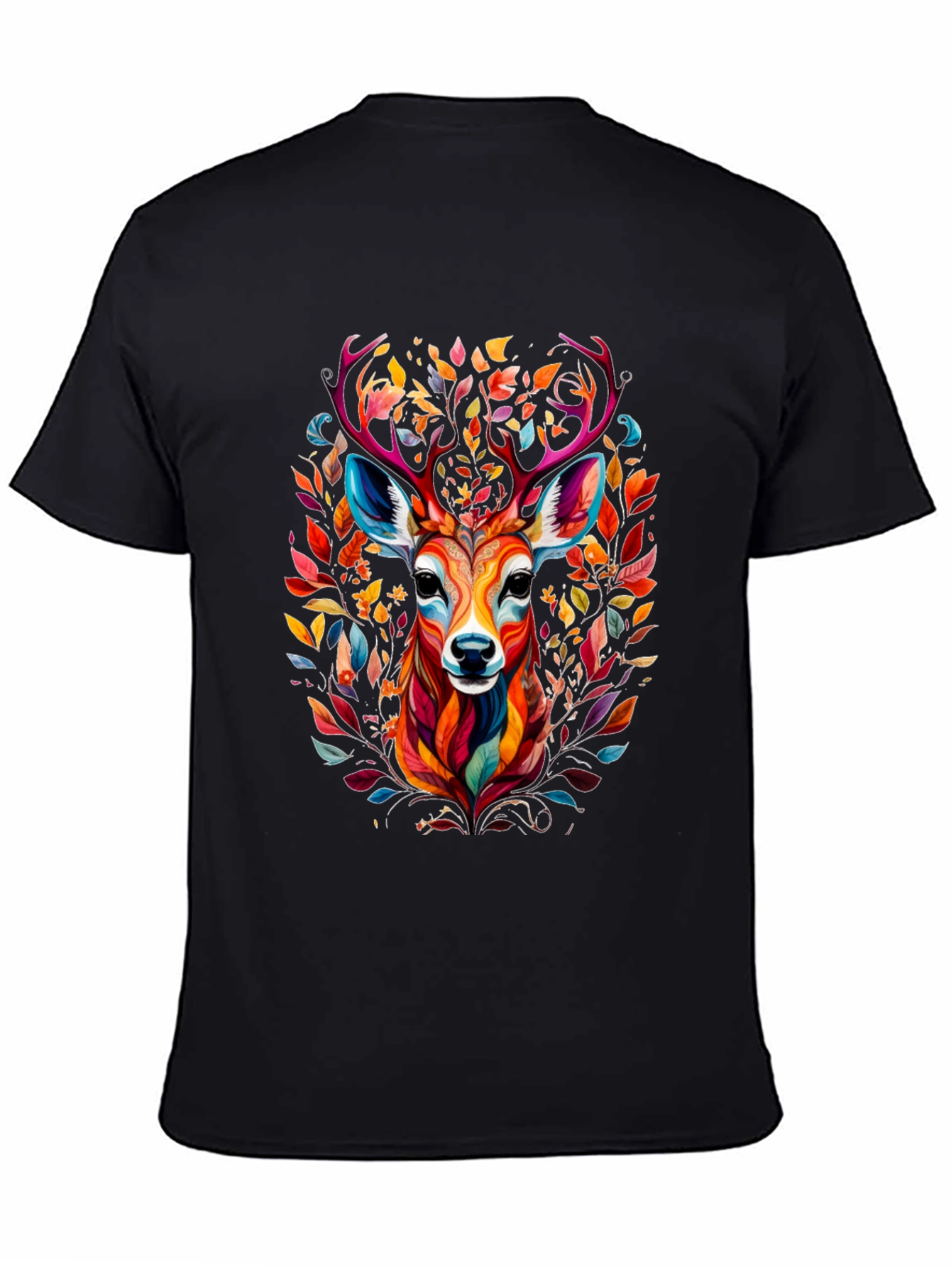 Black Colorful Deer Graphic Tee - Black Casual Style view 4