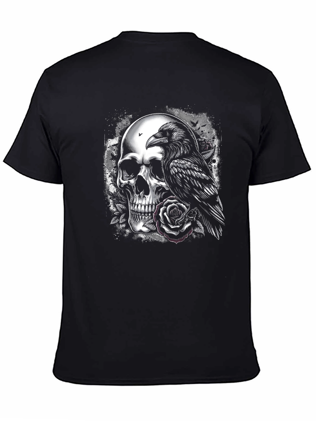 Black Raven and Skull Graphic T-Shirt - Gothic Style view 4