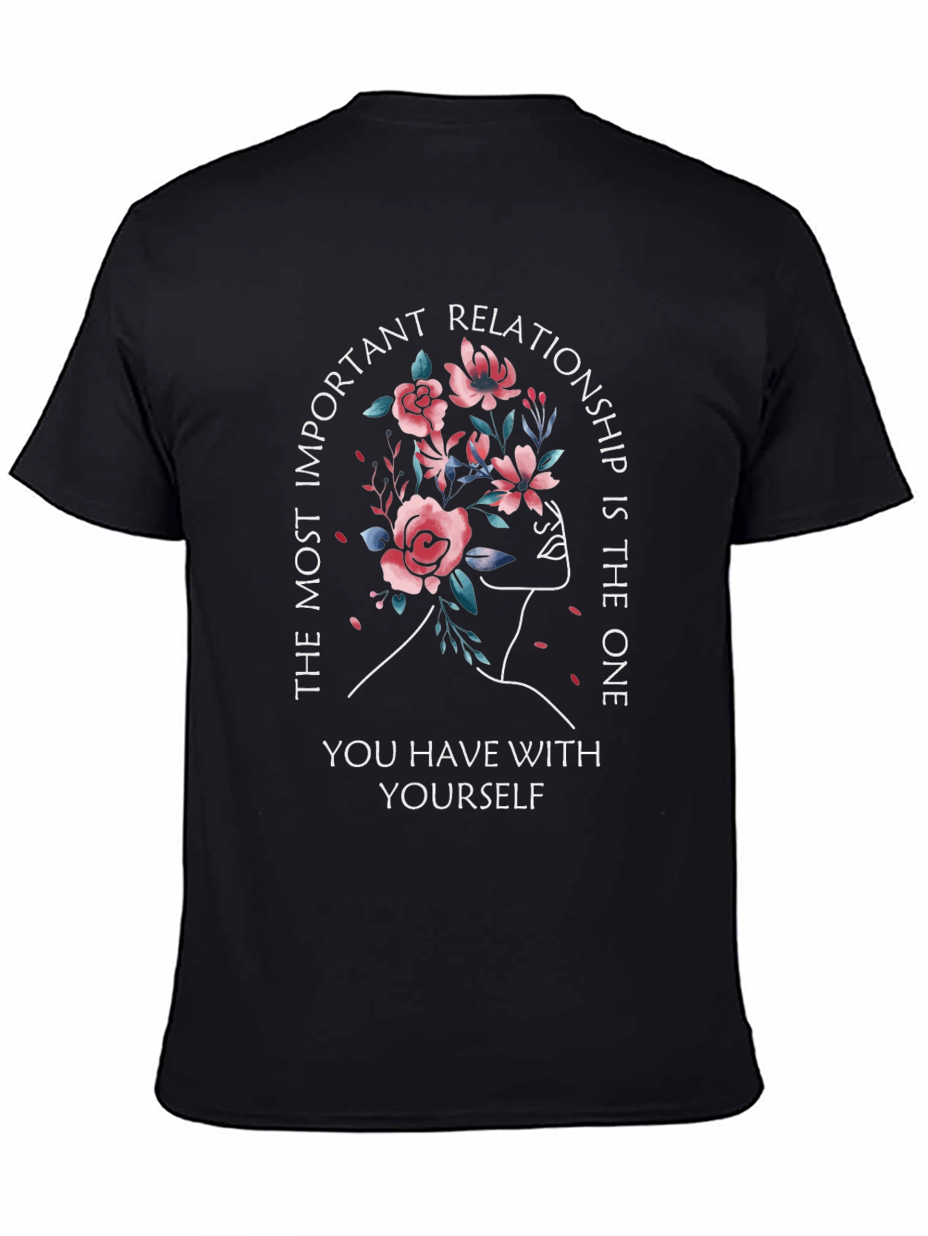Black Self-Love T-Shirt: Floral Mindset Design view 4