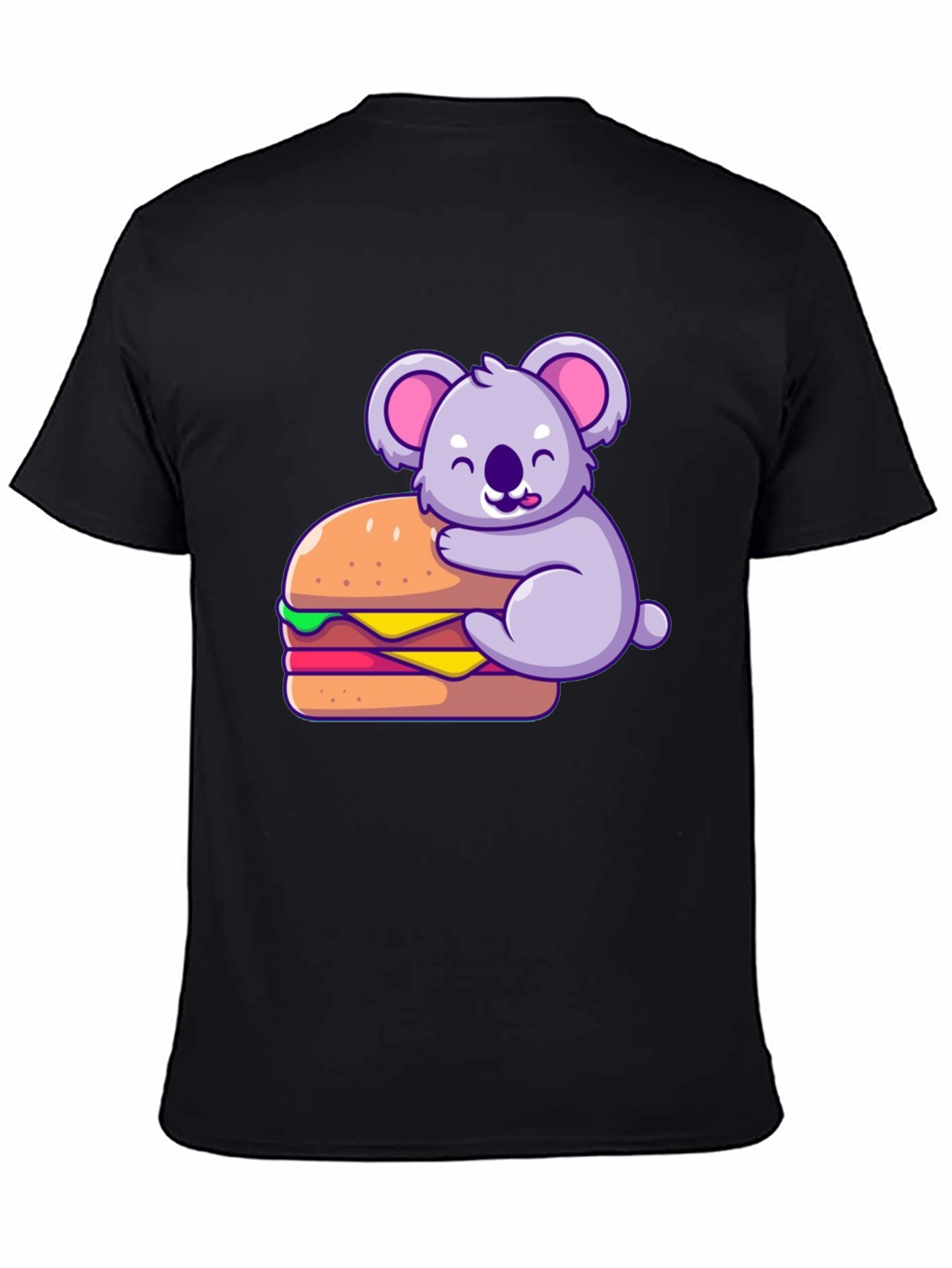 Black Koala Hugging Burger Graphic T-Shirt - Black view 4