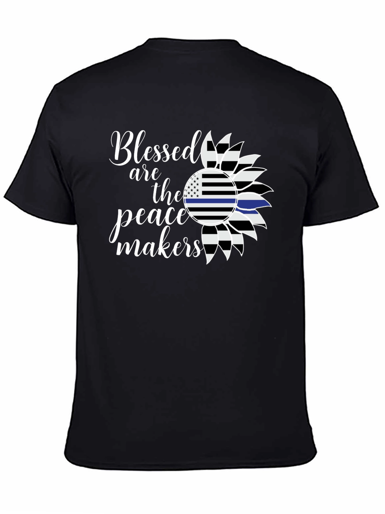 Black Blessed Peacemakers T-Shirt - Thin Blue Line Sunflower view 4