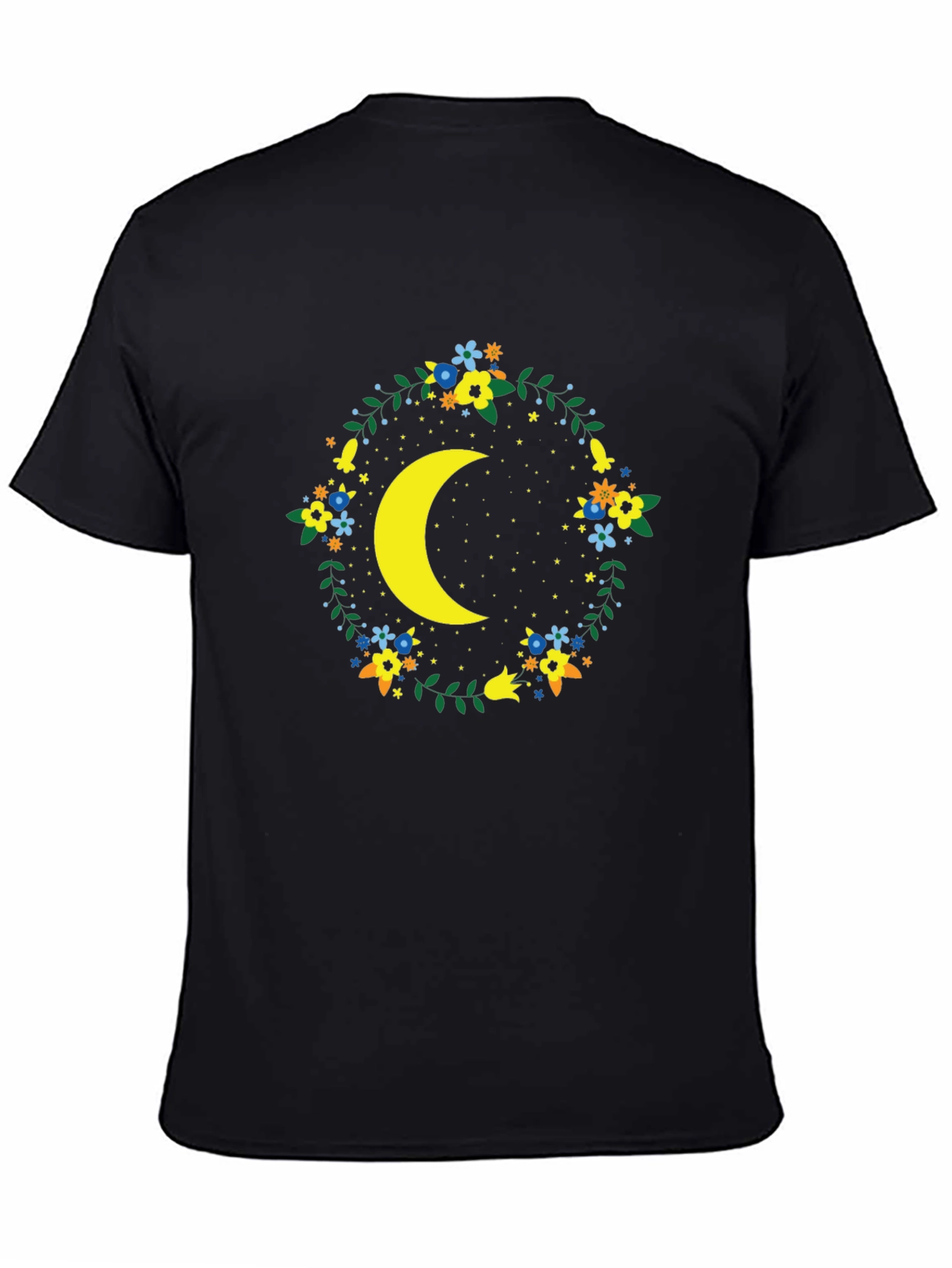 Black Floral Crescent Moon Graphic Tee - Black view 4