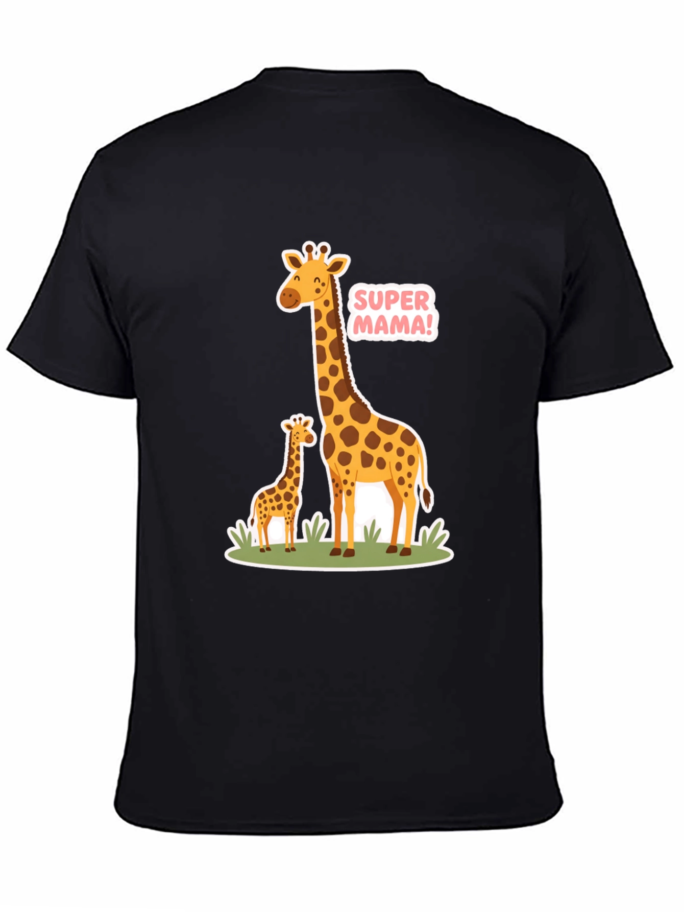 Black Super Mama Giraffe T-Shirt - Black Cotton Tee view 4