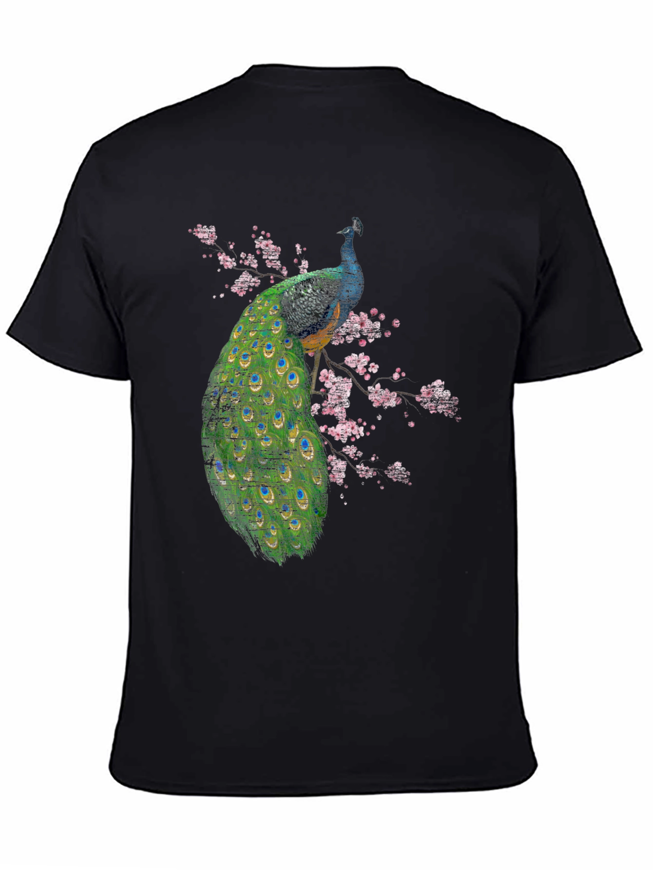 Black Peacock Blossom Graphic Black T-Shirt view 4