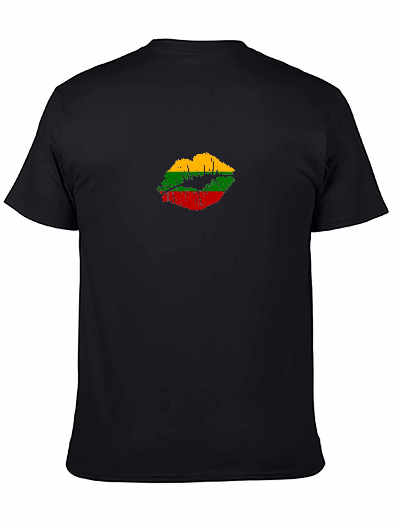 Black Lithuania Flag Lips T-Shirt - Unisex Cotton Tee view 4