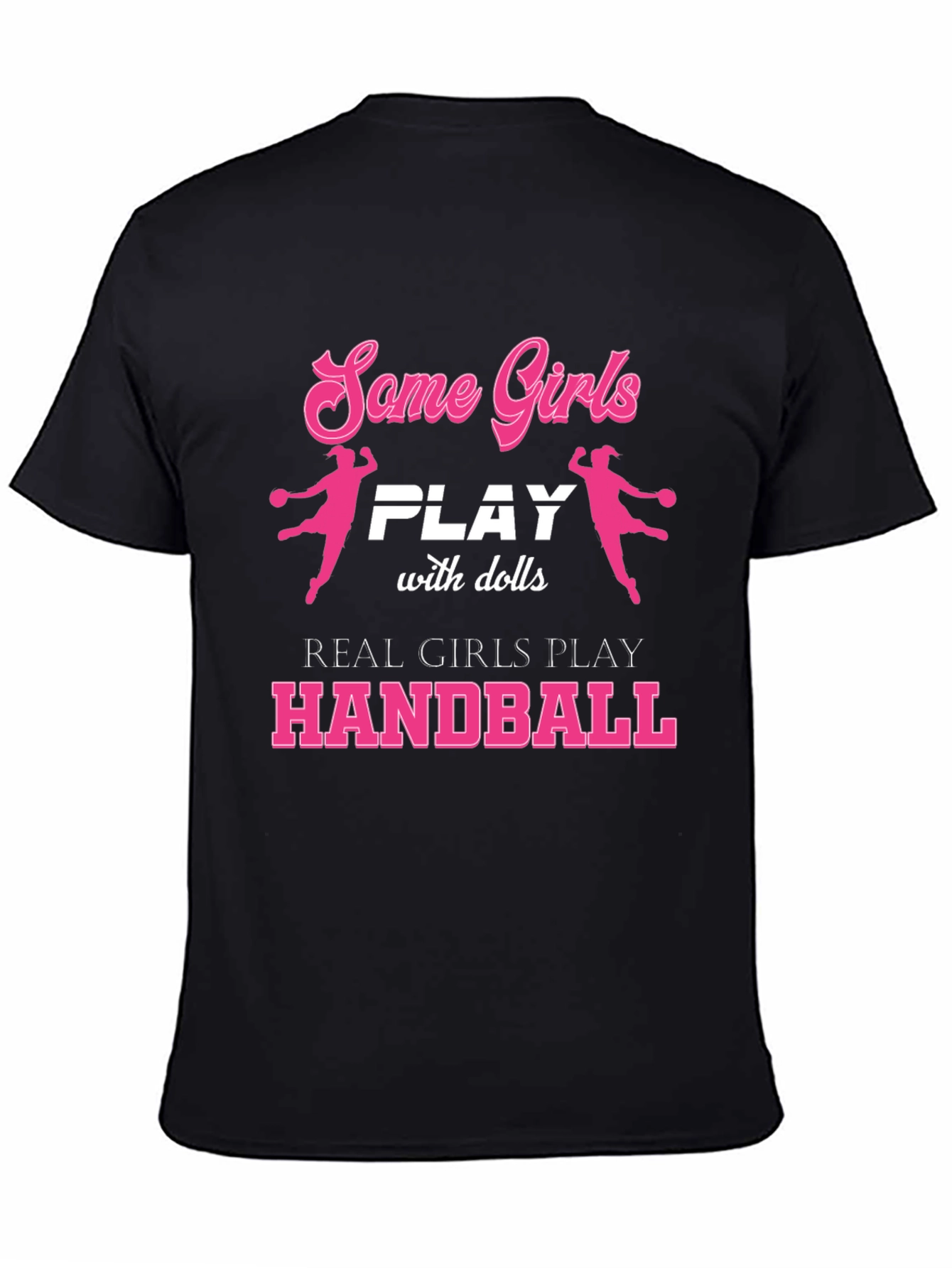 Black Handball Player Girls T-Shirt - Funny Sport Tee view 4