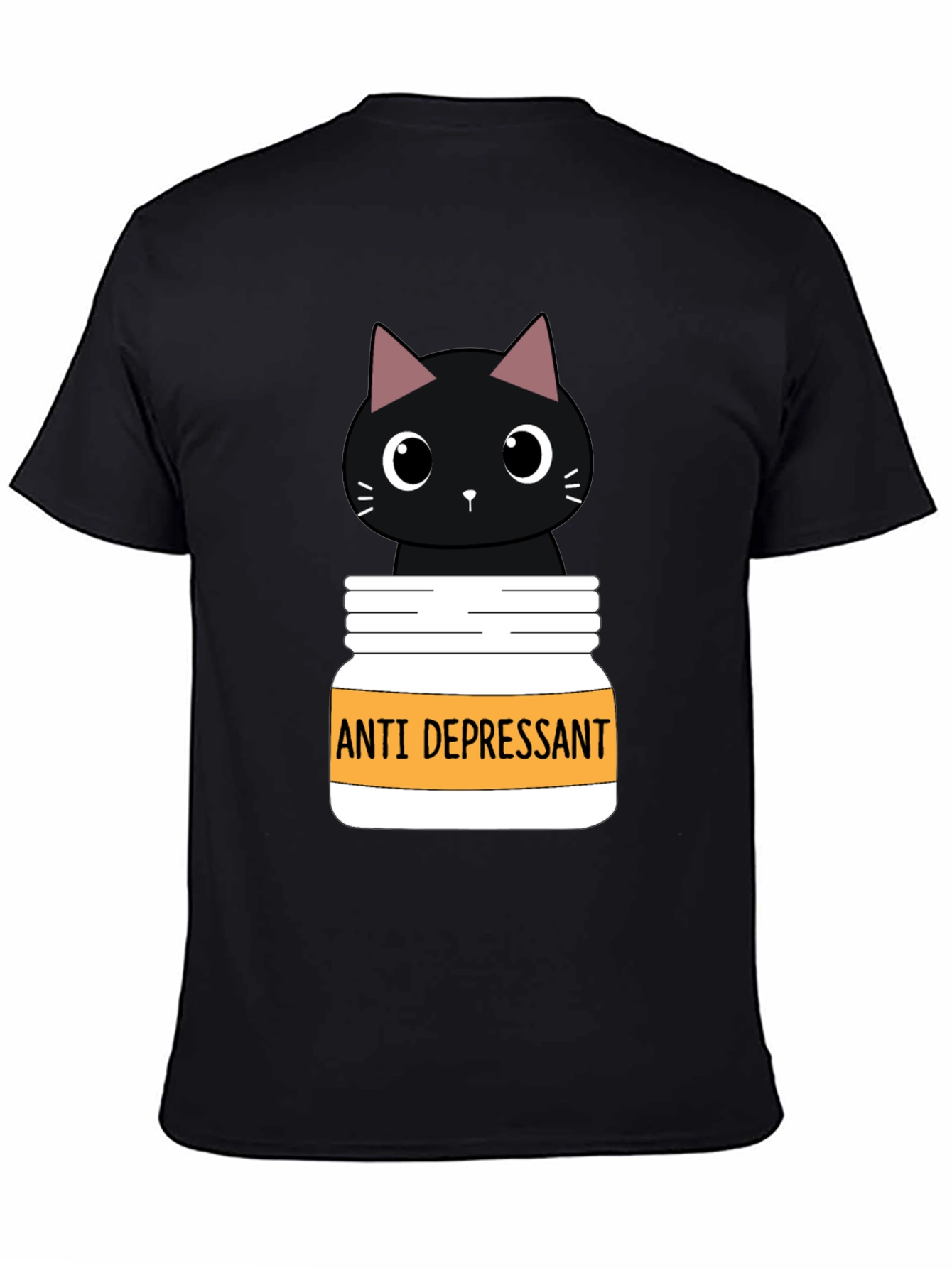 Black Anti Depressant Cat T-Shirt, Funny Graphic Tee view 4