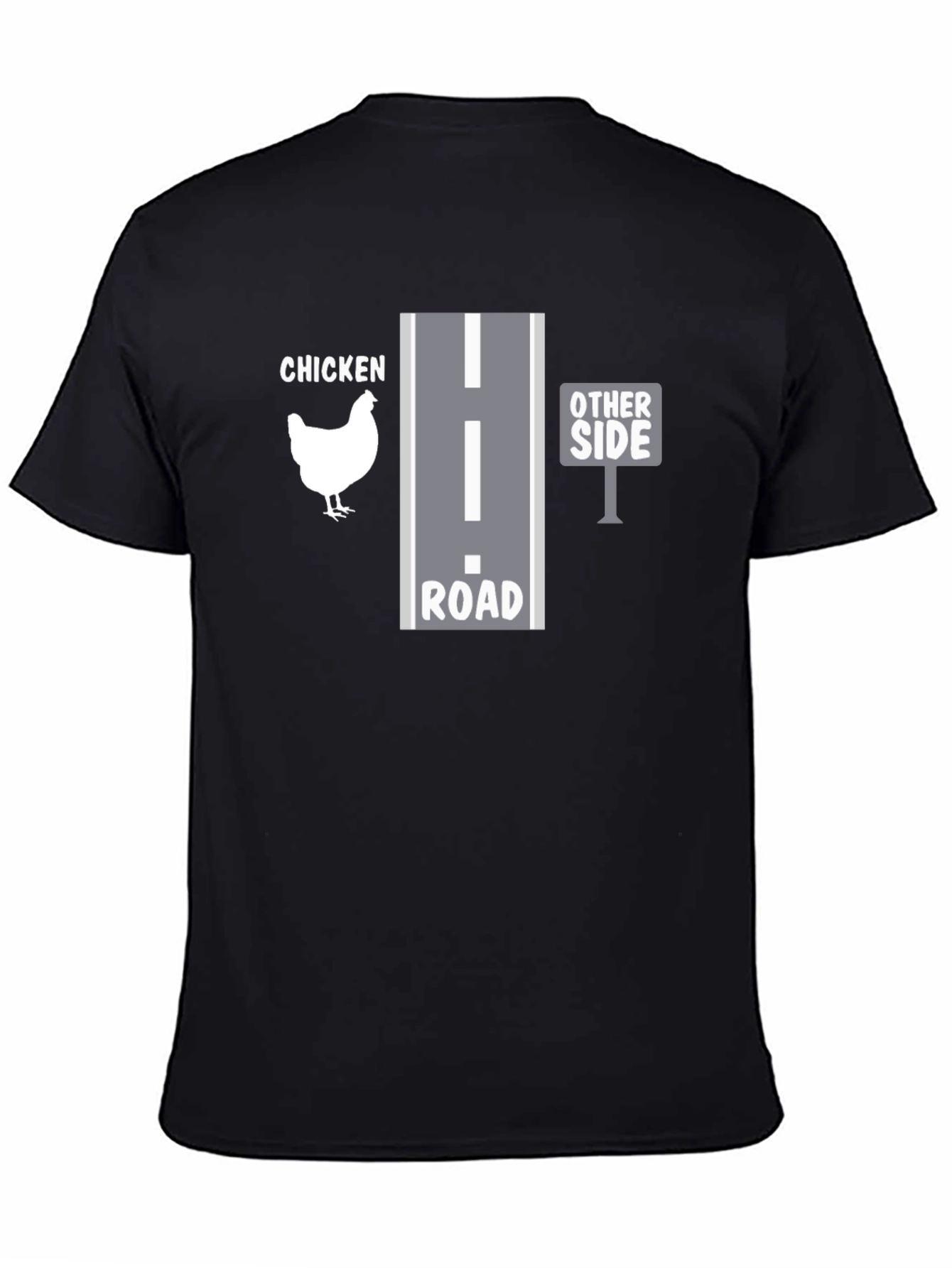 Black Why Did the Chicken Cross the Road T-Shirt view 4