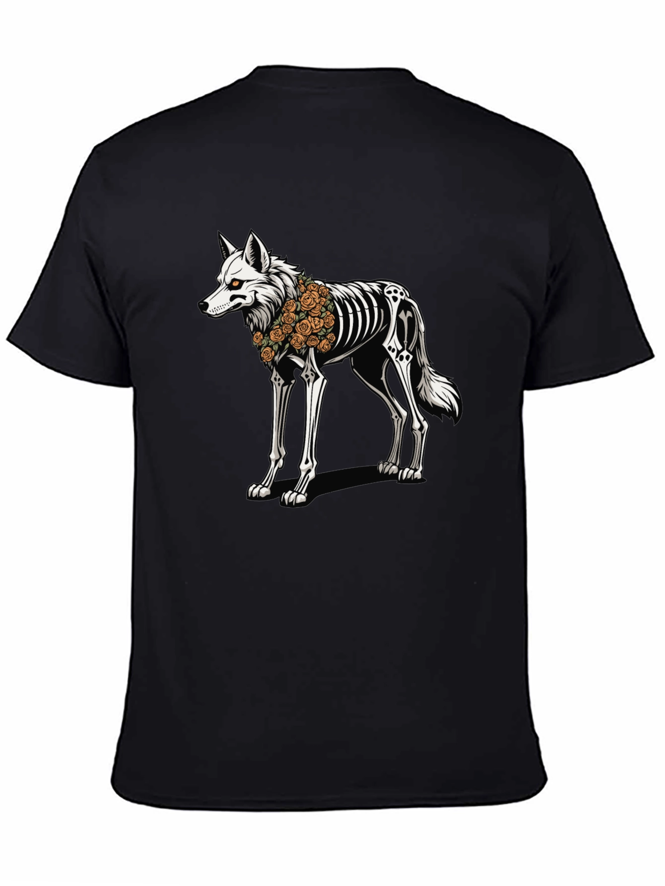 Black Skeleton Wolf Graphic Tee - Day of the Dead Style view 4