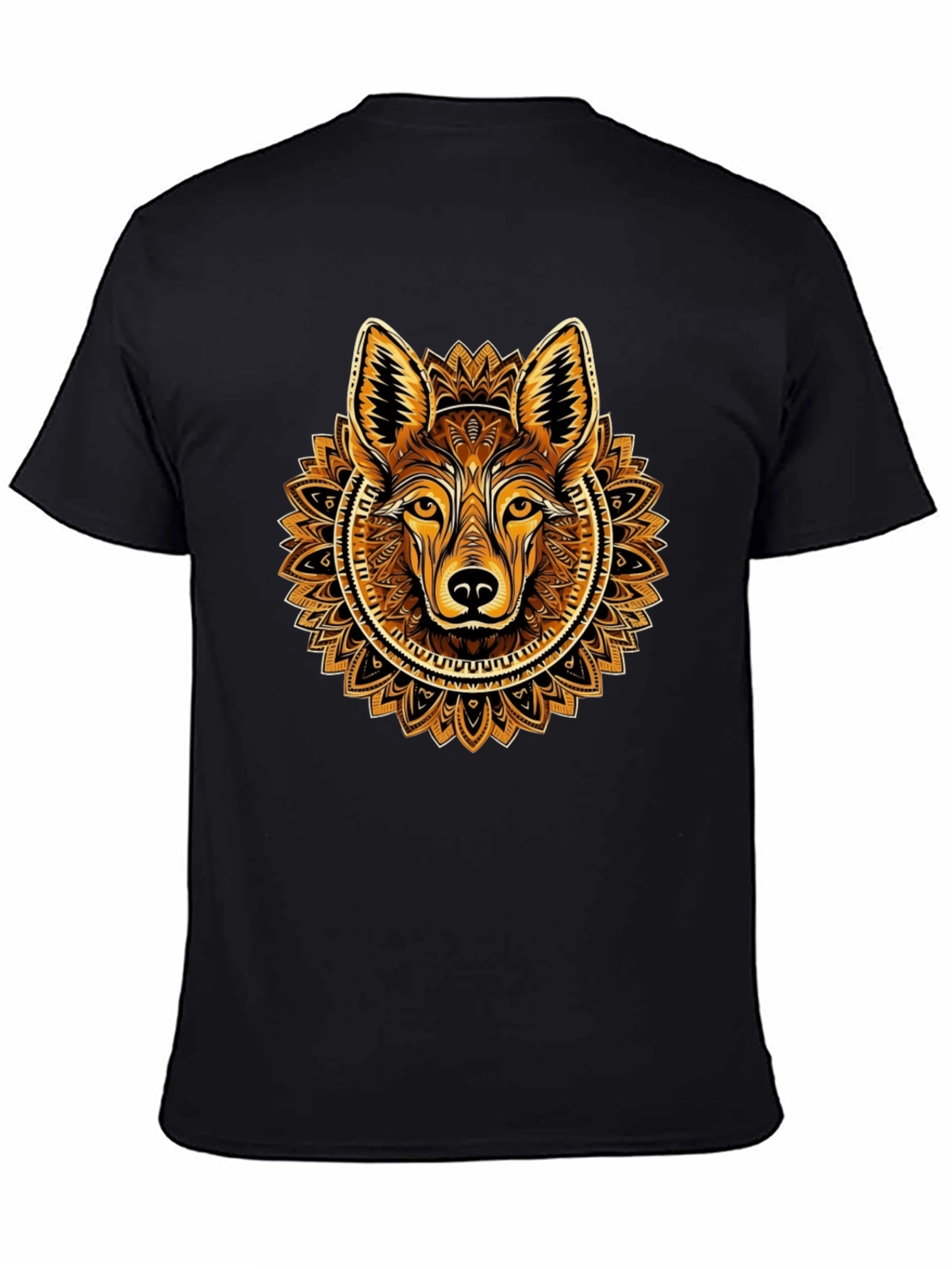 Black Wolf Mandala Graphic Tee - Trendy Crew Neck Shirt view 4