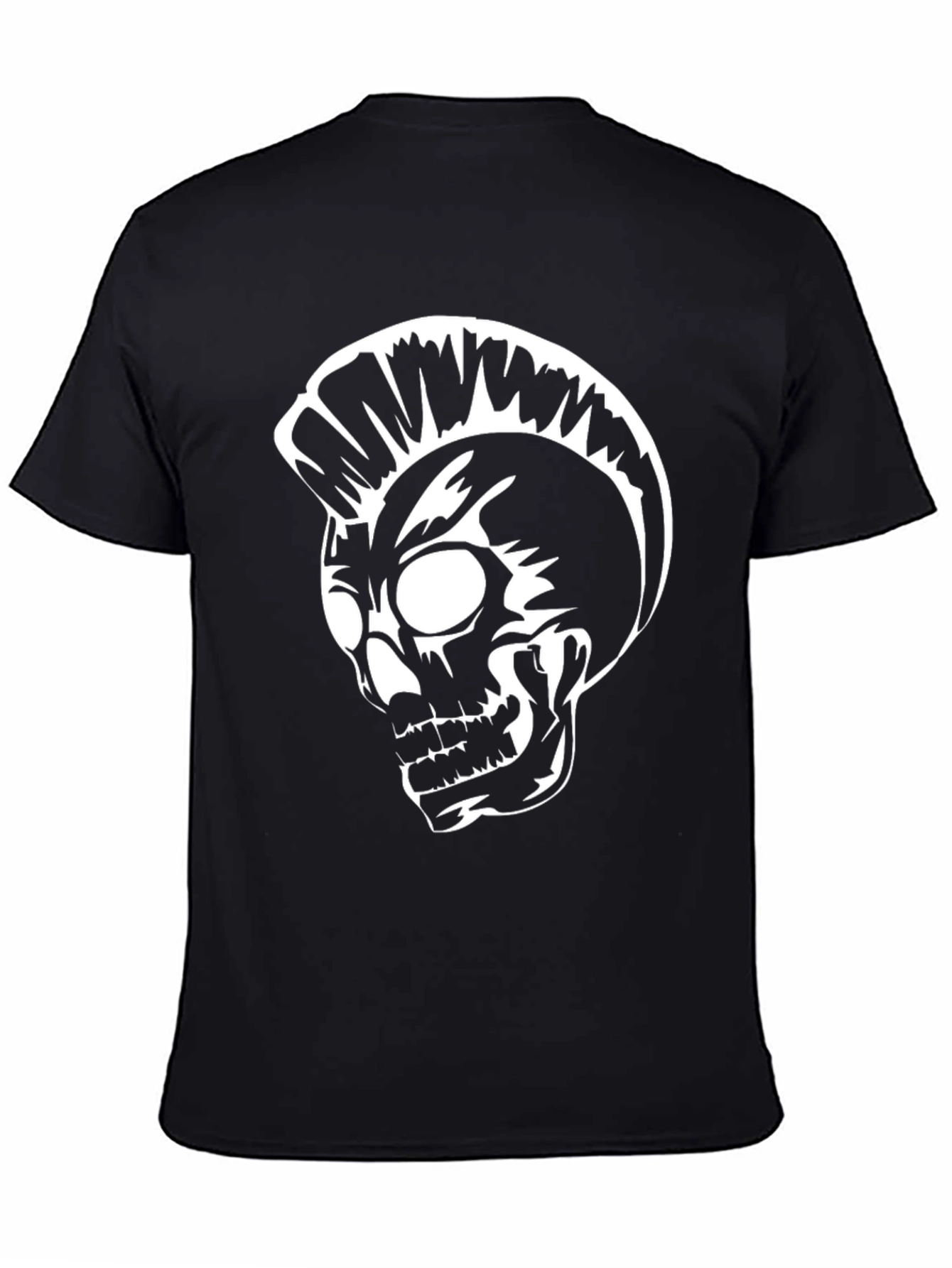 Black Punk Skull Graphic Tee - Black Cotton T-Shirt view 4