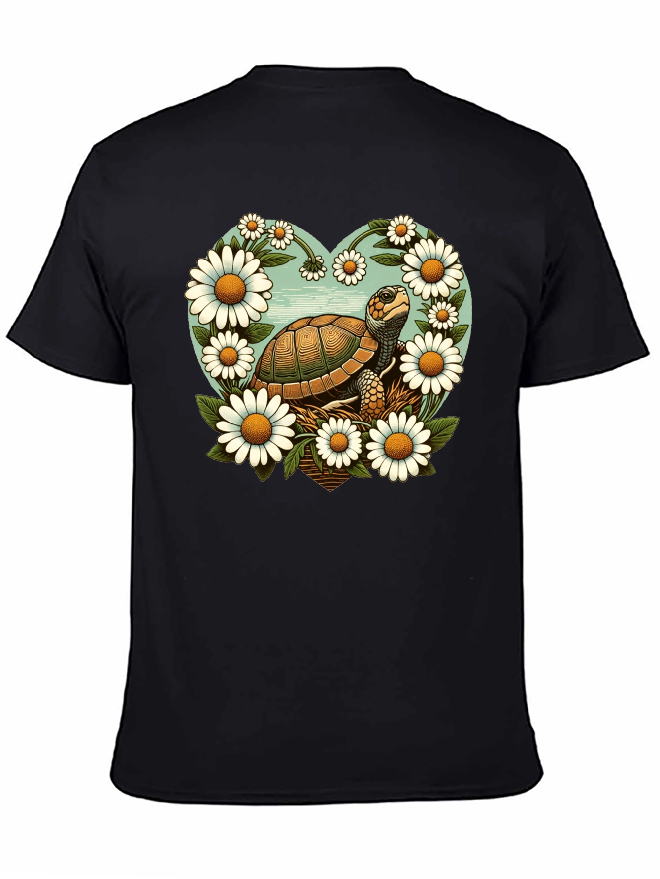 Black Turtle and Daisy Graphic Tee - Black view 4