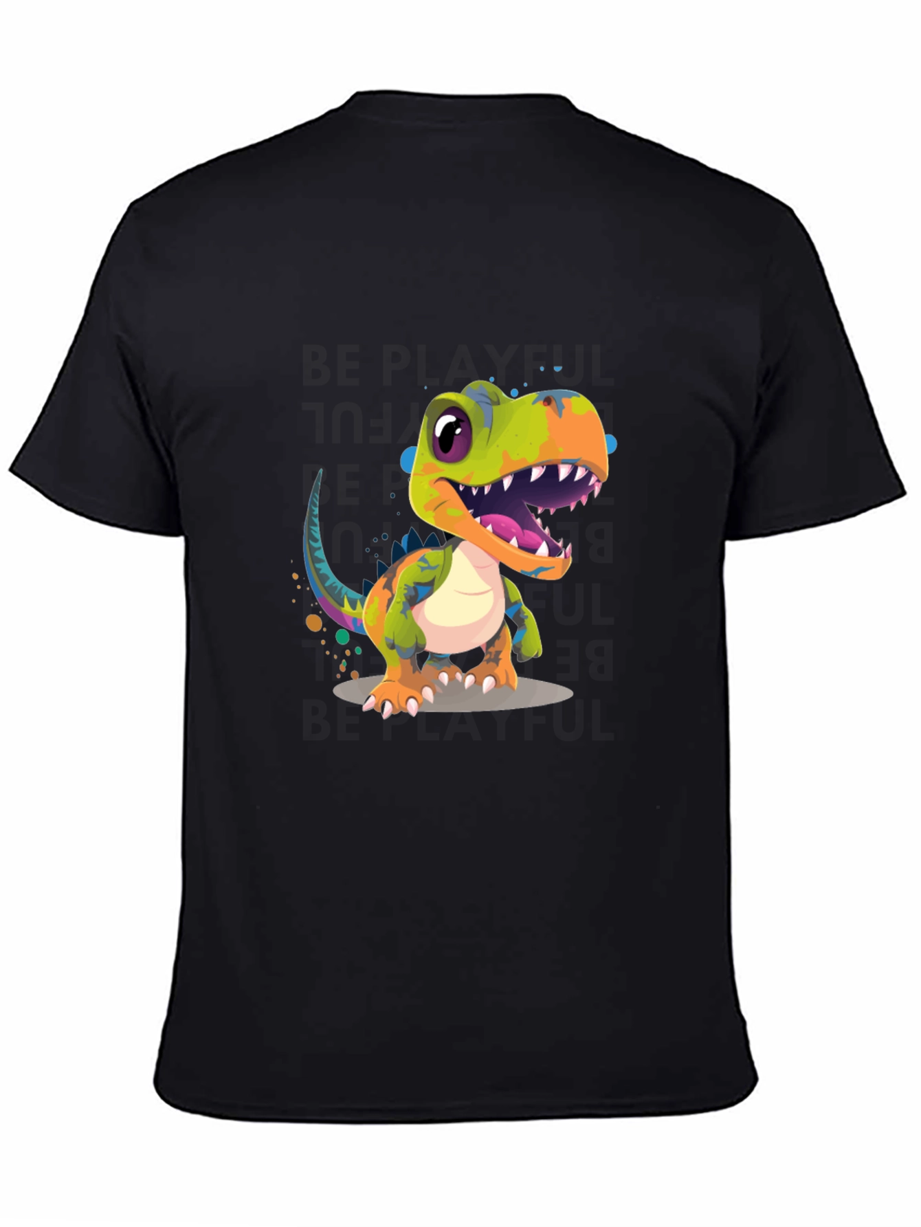 Black Dinosaur Graphic Print Men's Black T-Shirt view 4