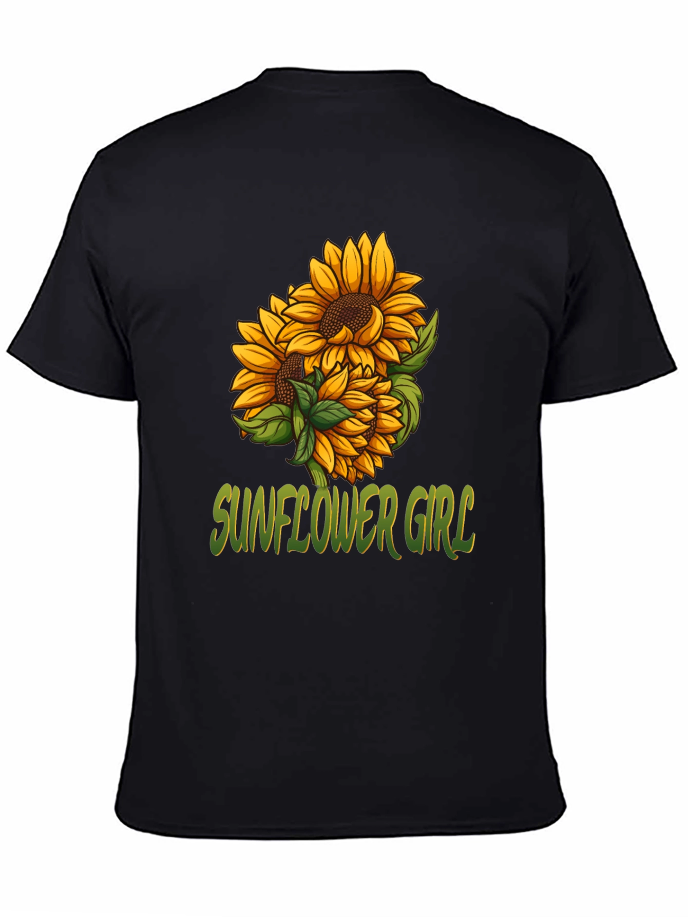 Sunflower Girl Graphic Tee - Black Cotton Casual T-Shirt - 4