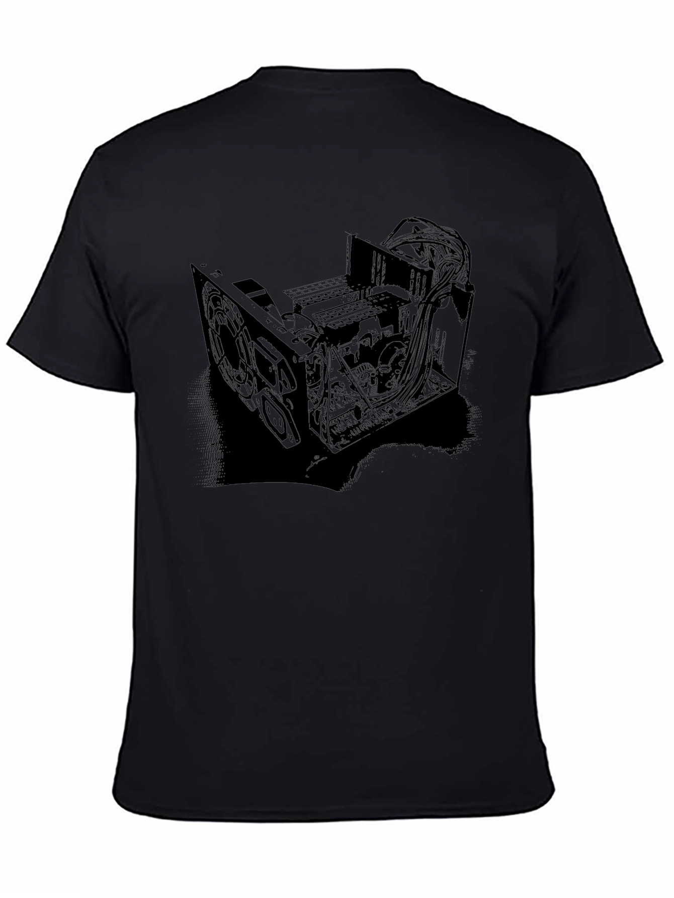 Black Black T-Shirt with Computer Hardware Design view 4