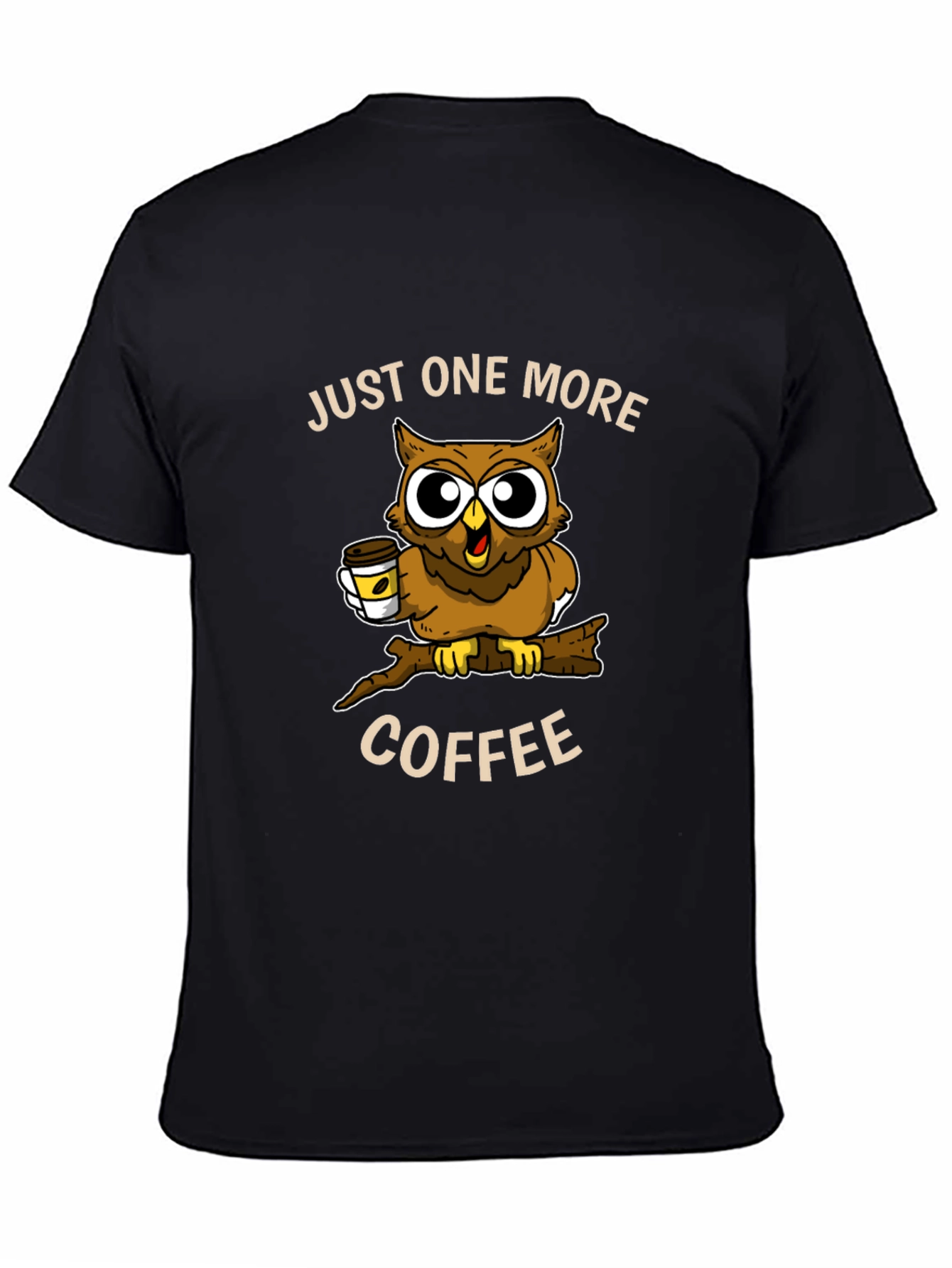 Black Just One More Coffee Owl T-Shirt view 4
