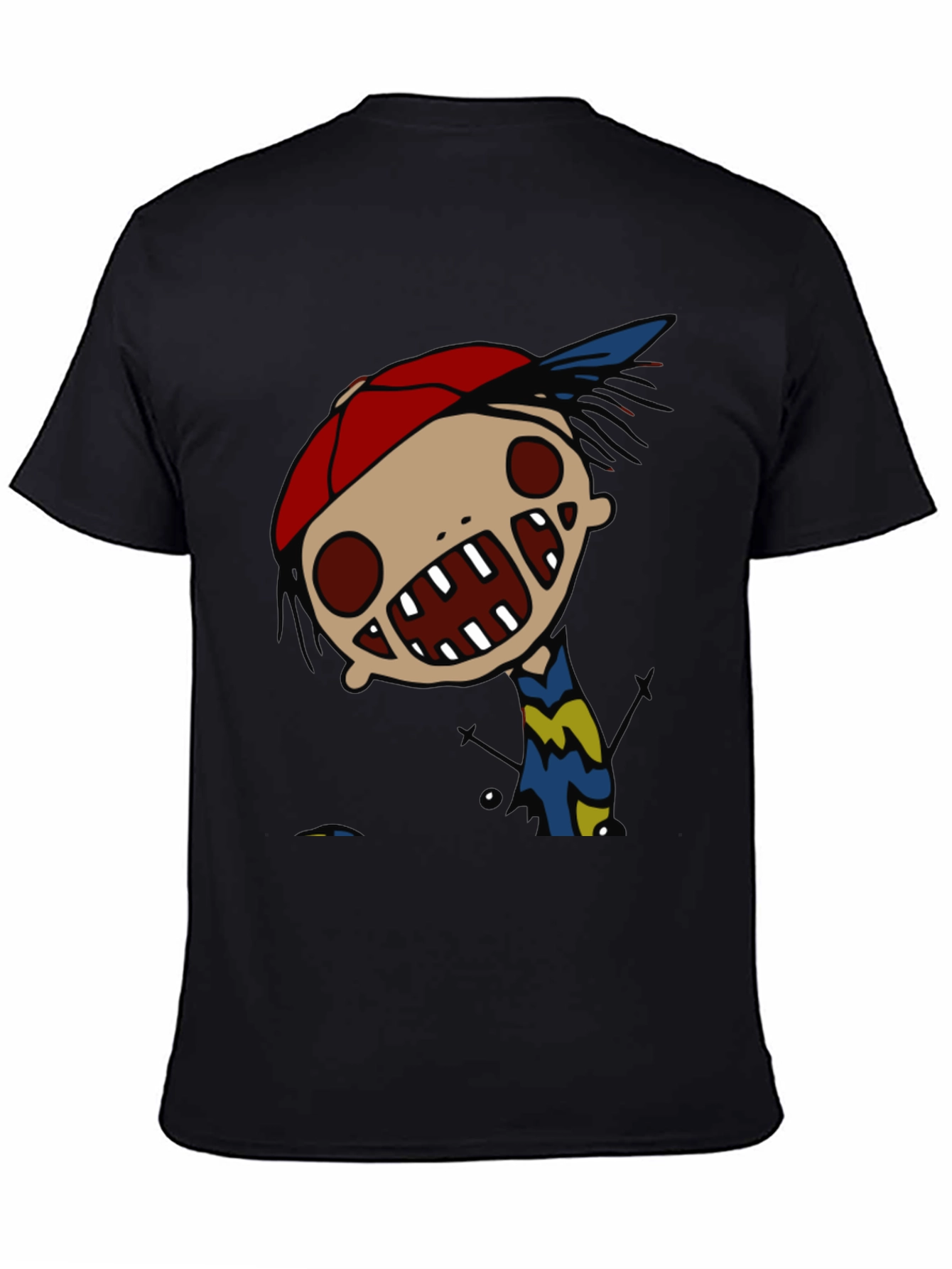 Black Cartoon Character Graphic Tee - Quirky Black T-Shirt view 4