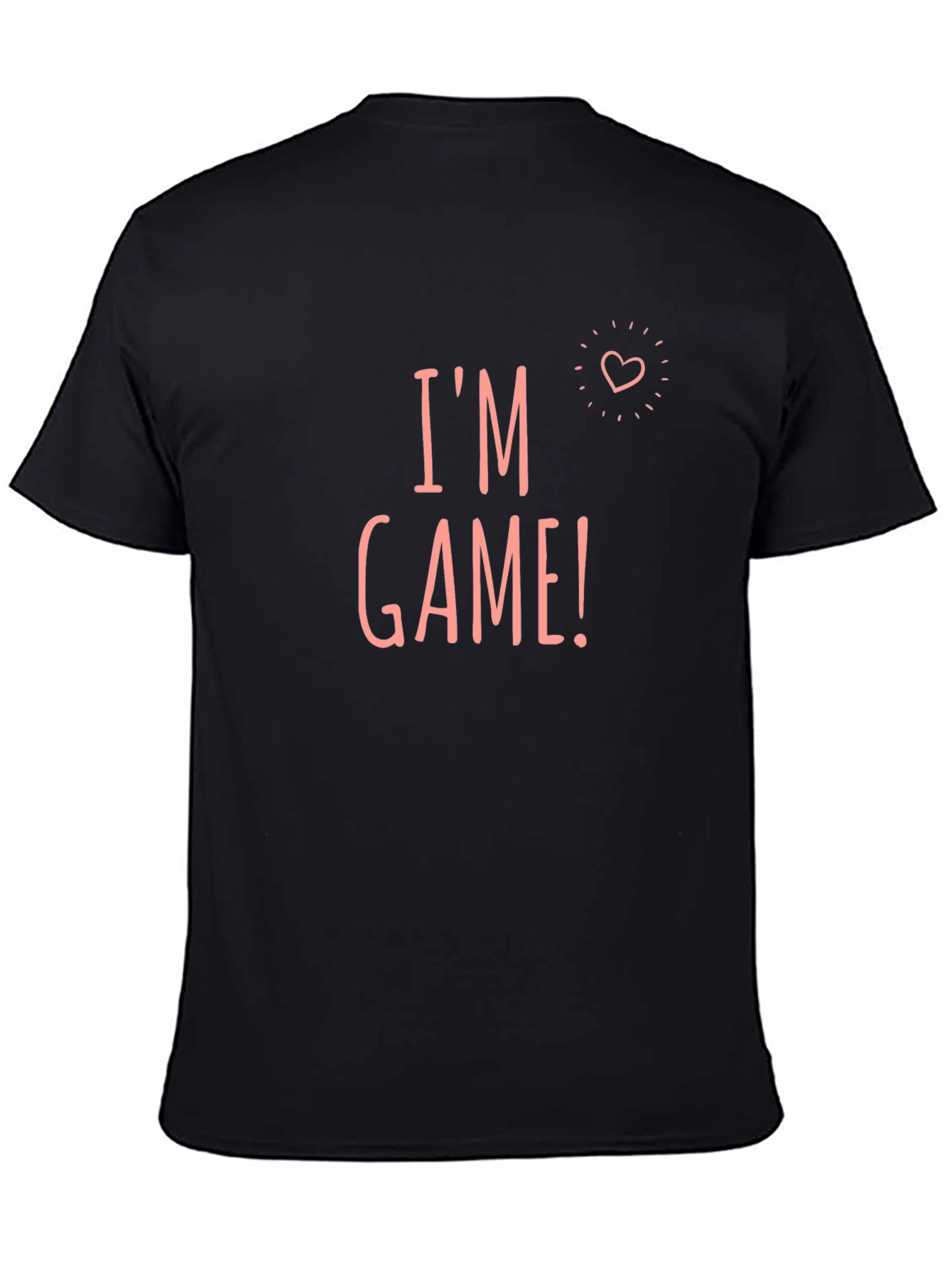 Black I'm Game! Graphic Tee -  Cute Heart Design, Casual Style view 4