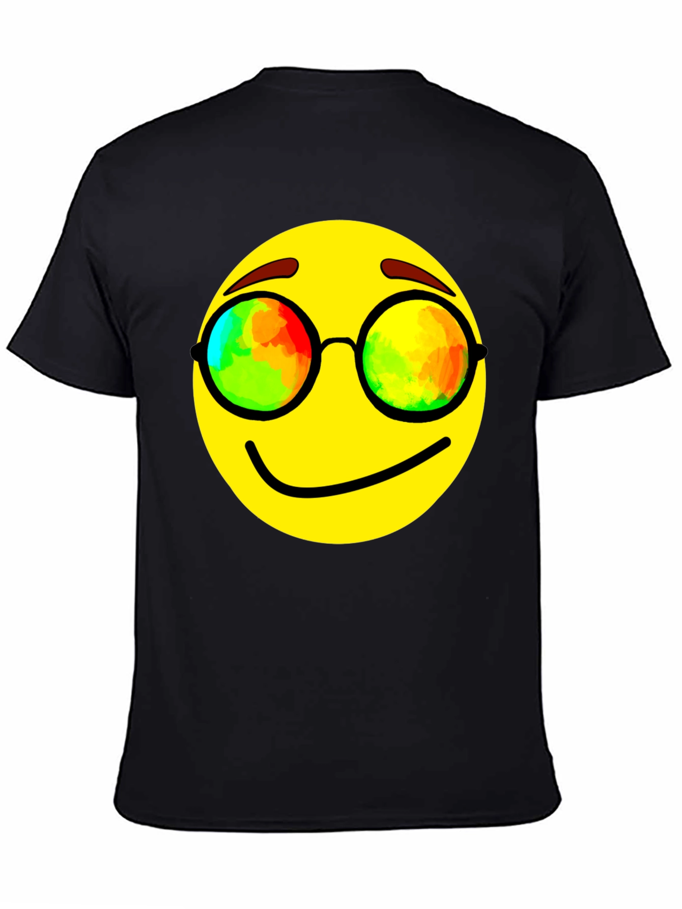 Black Cool Smiley Face Graphic Tee - Black Cotton Blend T-Shirt view 4