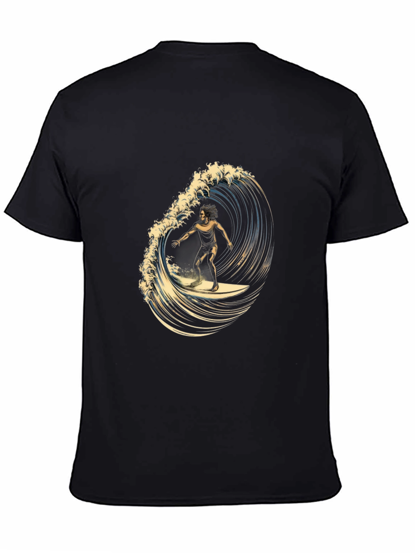 Black Surfer Wave Graphic Tee - Black Cotton Casual view 4
