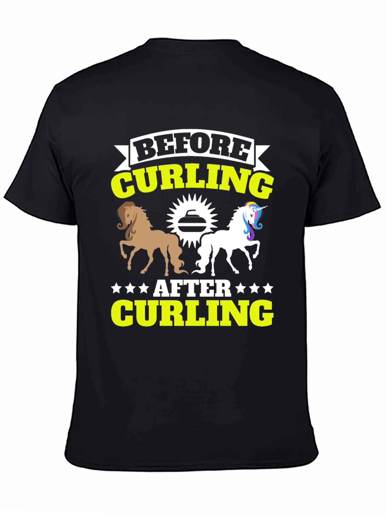 Black Before & After Curling T-Shirt - Horse Unicorn Tee view 4