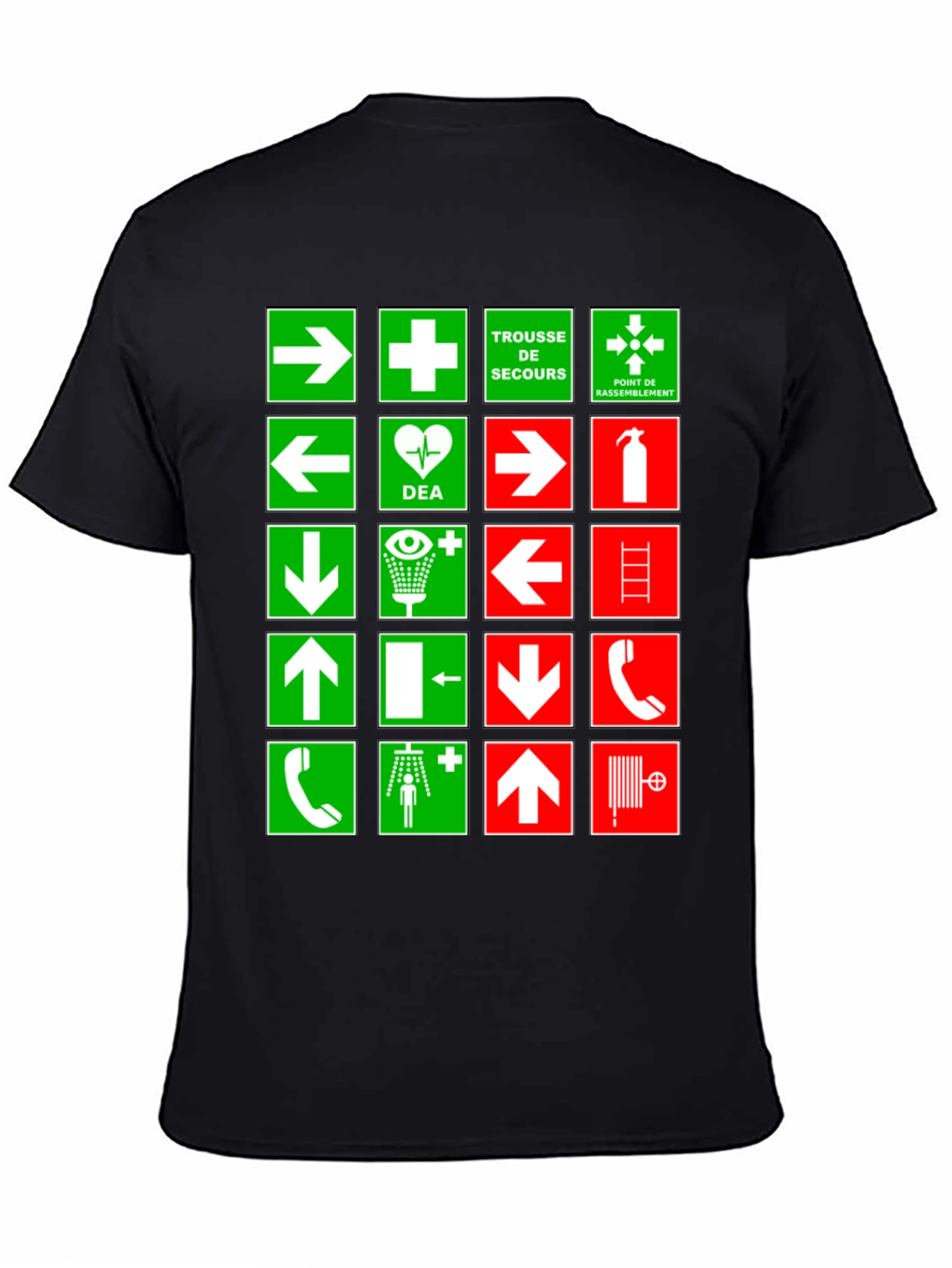 Black Safety Signs T-Shirt - Green & Red Graphic Tee view 4