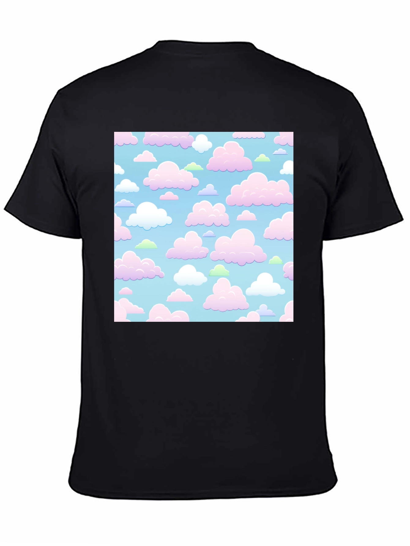 Black Cute Clouds Black T-Shirt view 4