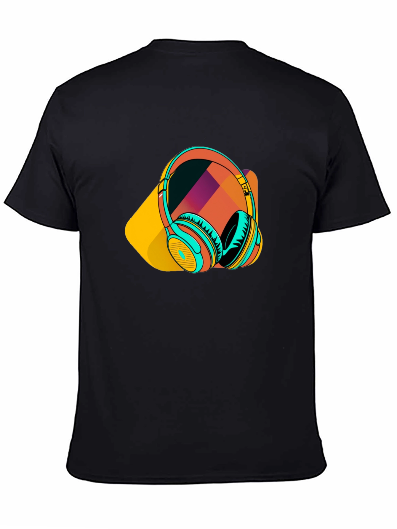 Black Stylish Black T-Shirt with Headphone Graphic view 4