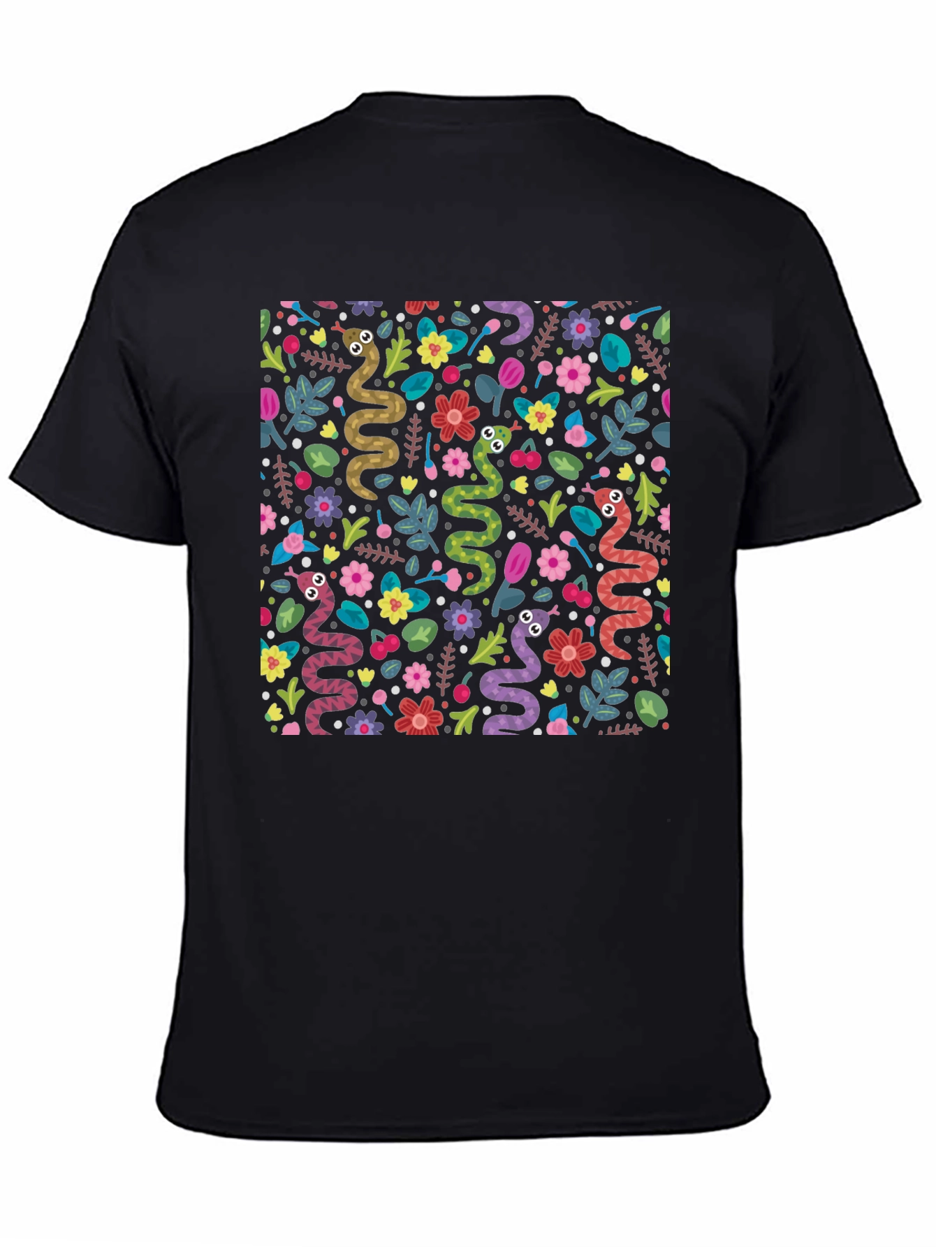 Black Snakes & Flowers Black Tee - Fun Animal Print view 4