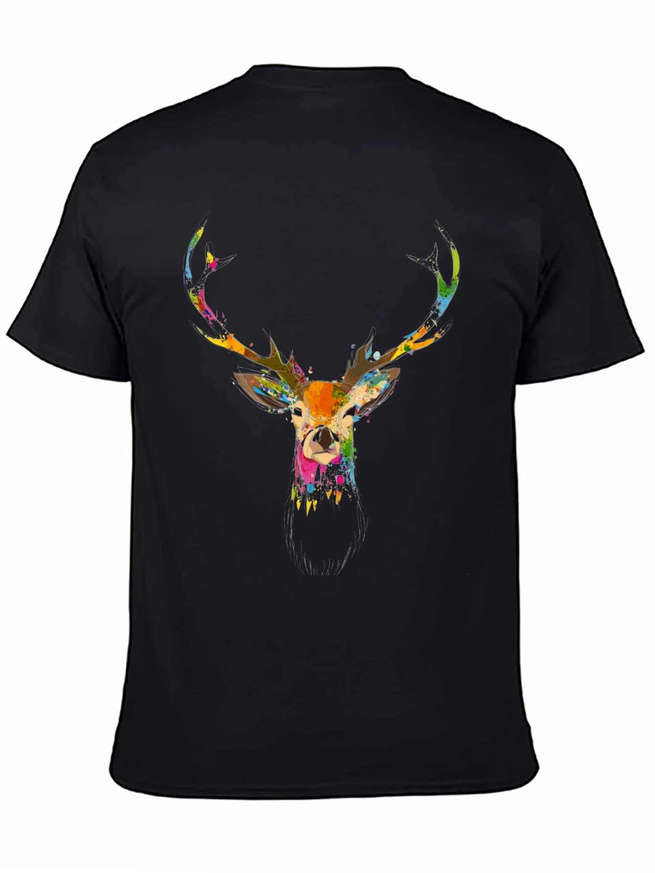 Black Stylish Men's Black Deer Print T-Shirt view 4