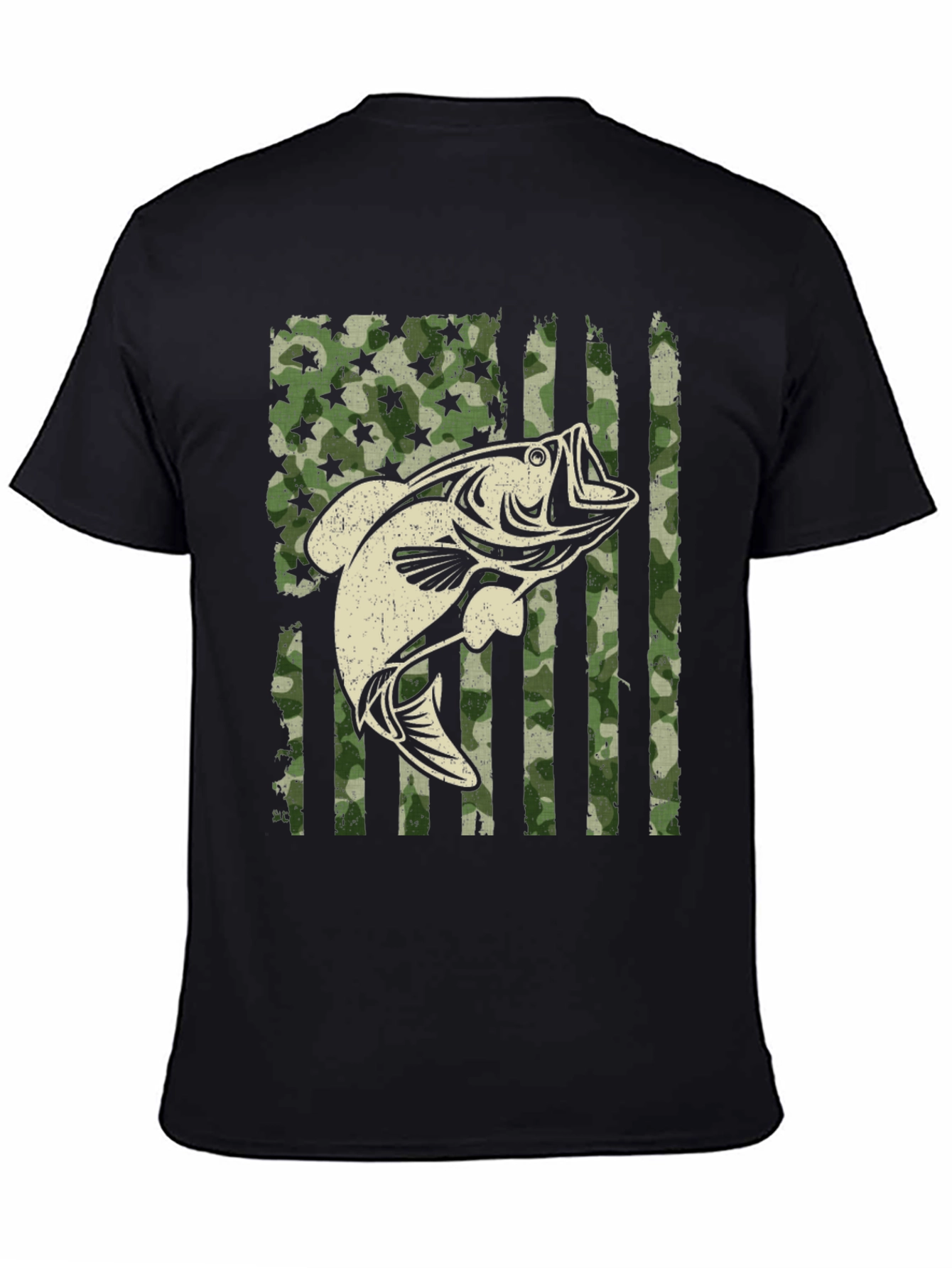 American Flag Camo Bass Fishing Graphic Tee - 4