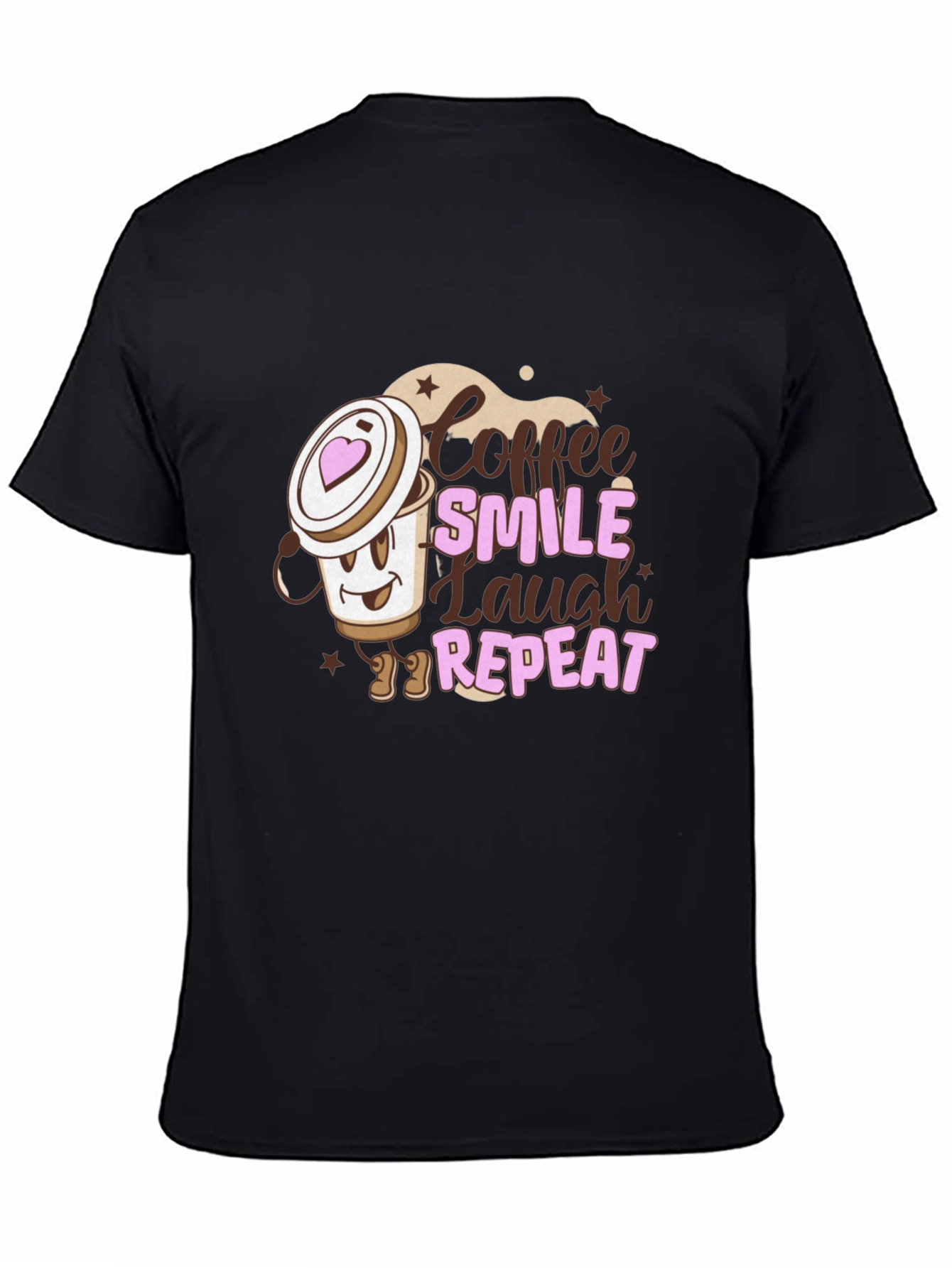 Black Coffee Smile Laugh Repeat Black Graphic Tee view 4