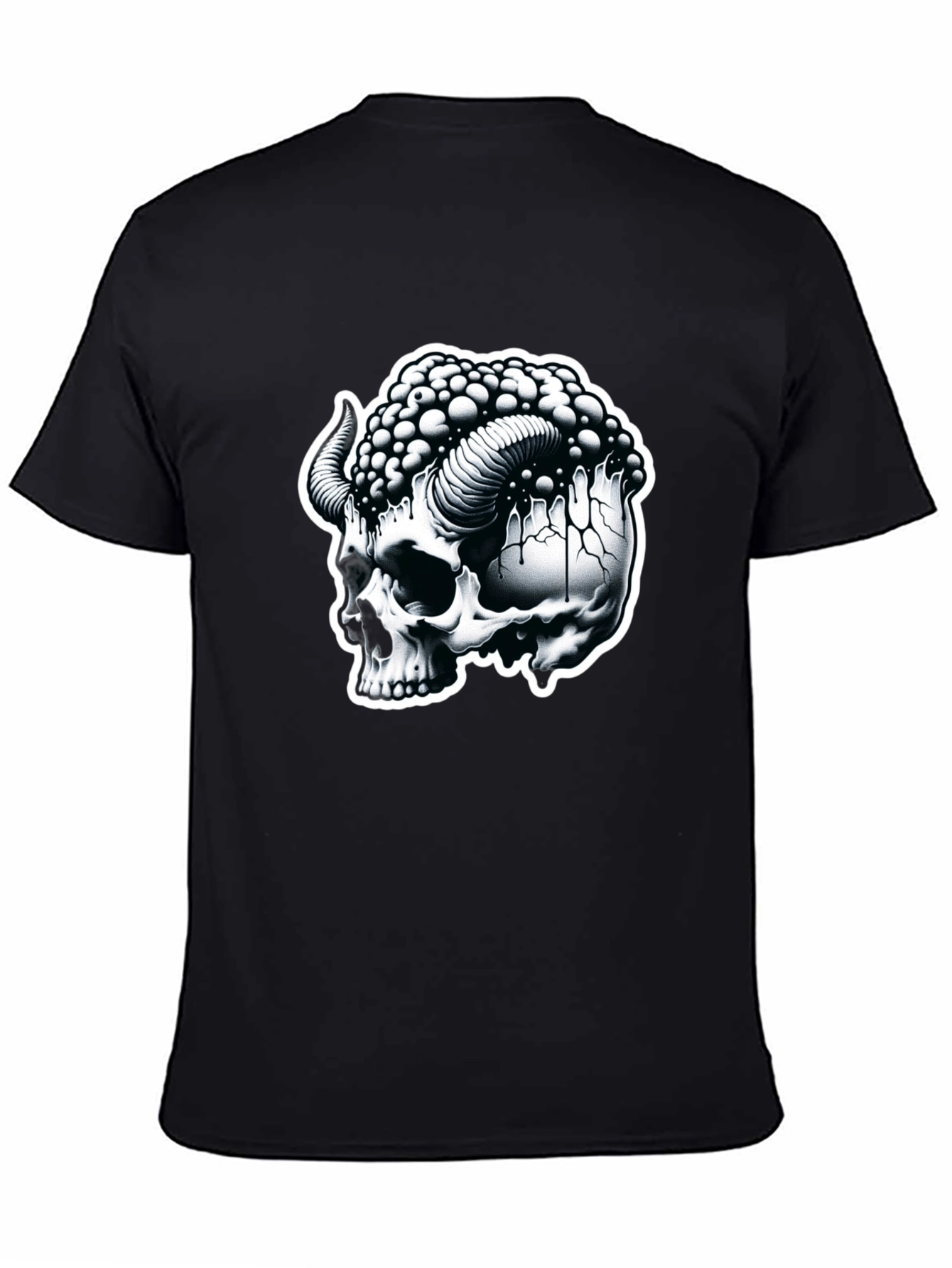 Black Skull & Horns Graphic Tee - Mens Black Cotton T-Shirt view 4