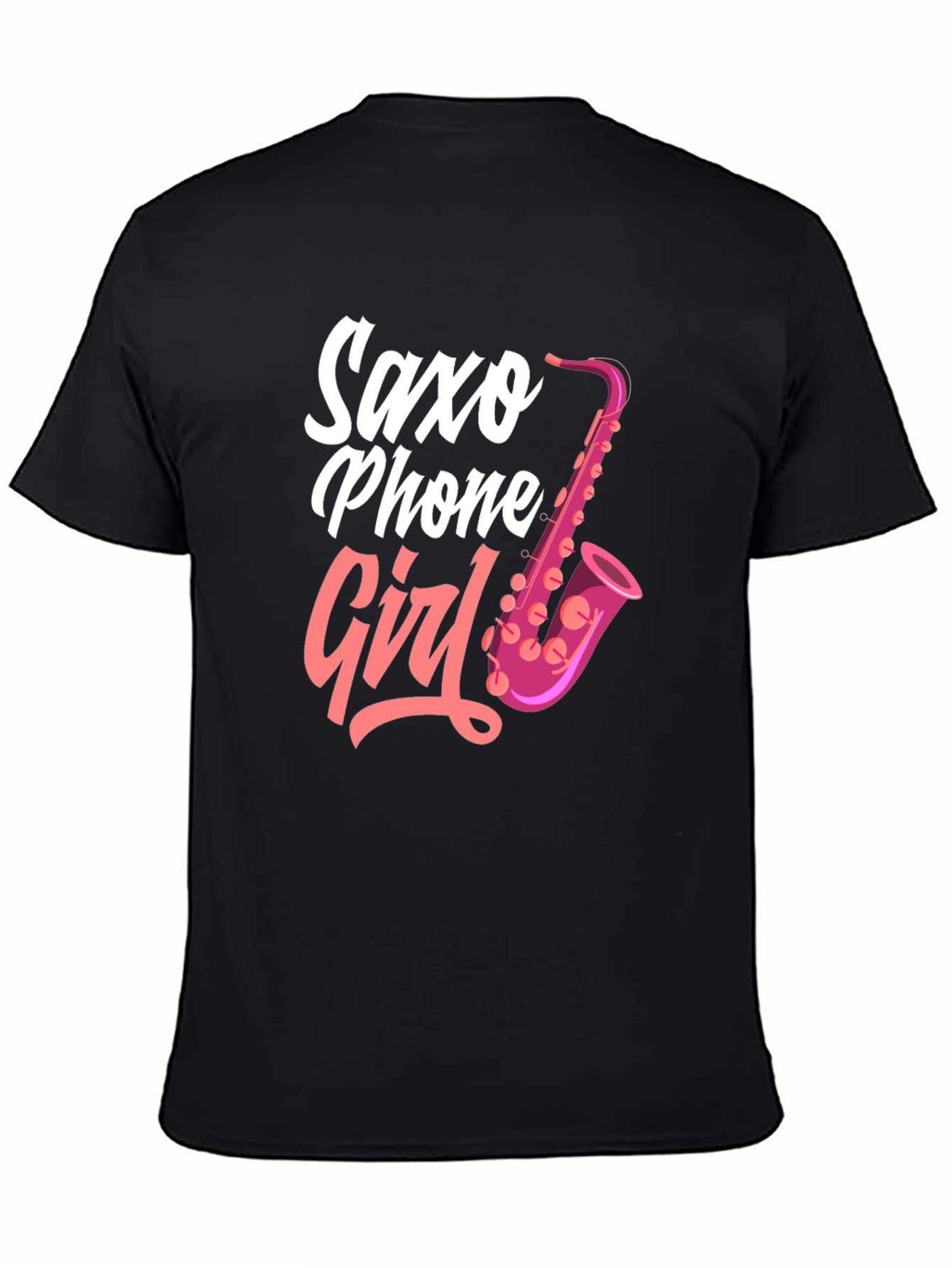 Black Saxo Phone Girl Black T-Shirt view 4