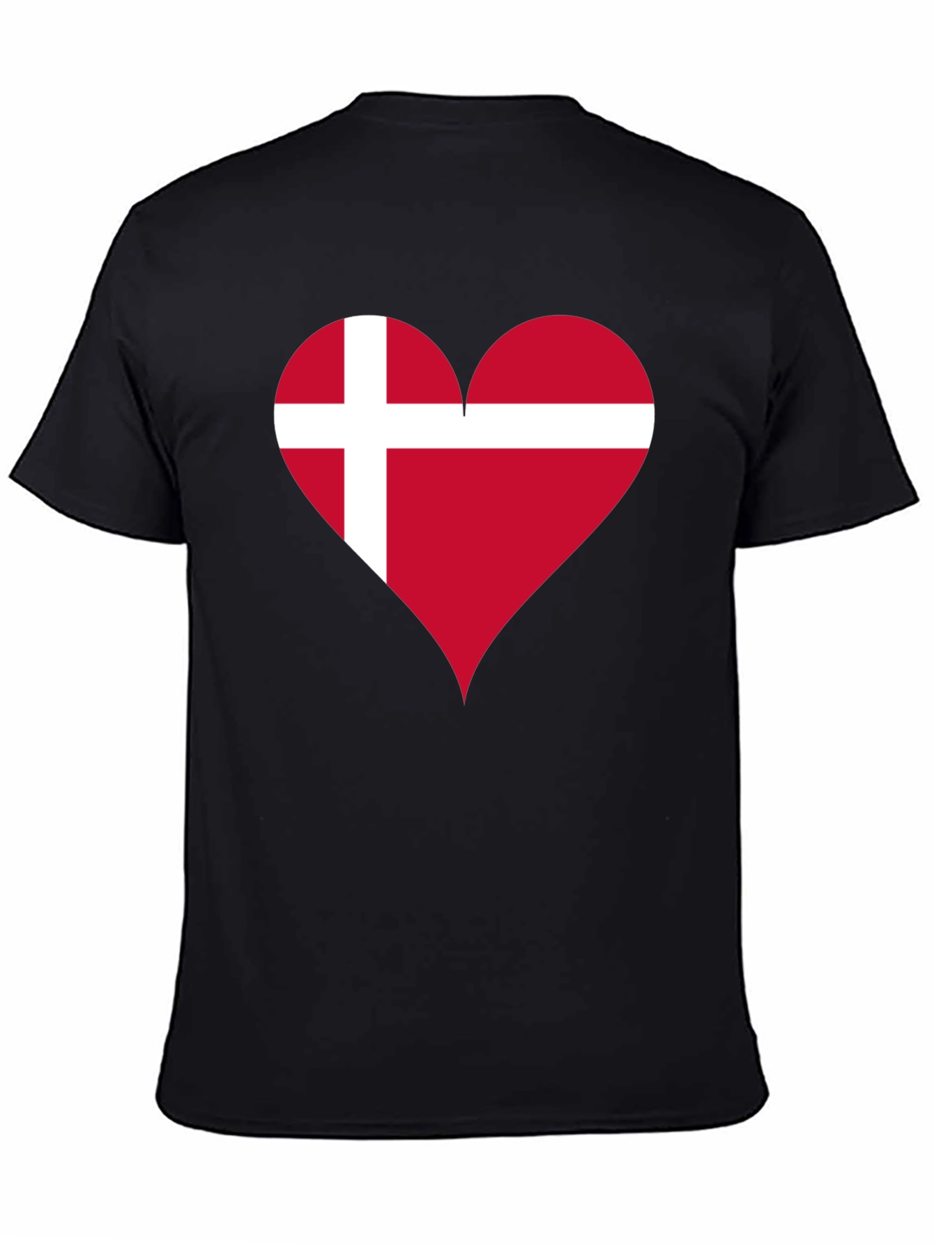 Black Denmark Flag Heart T-Shirt - Show Your Love! view 4