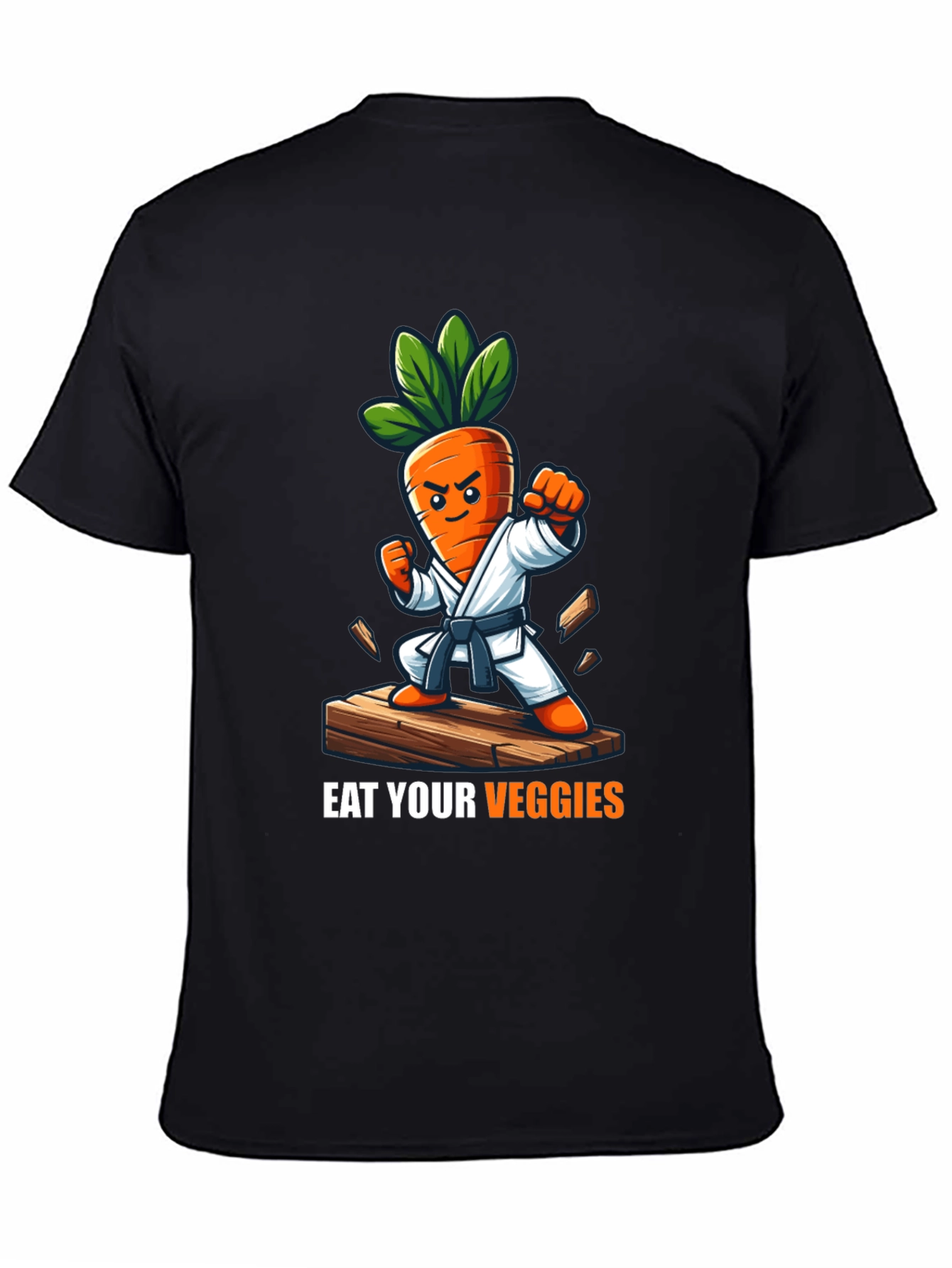 Black Eat Your Veggies Karate Carrot T-Shirt view 4