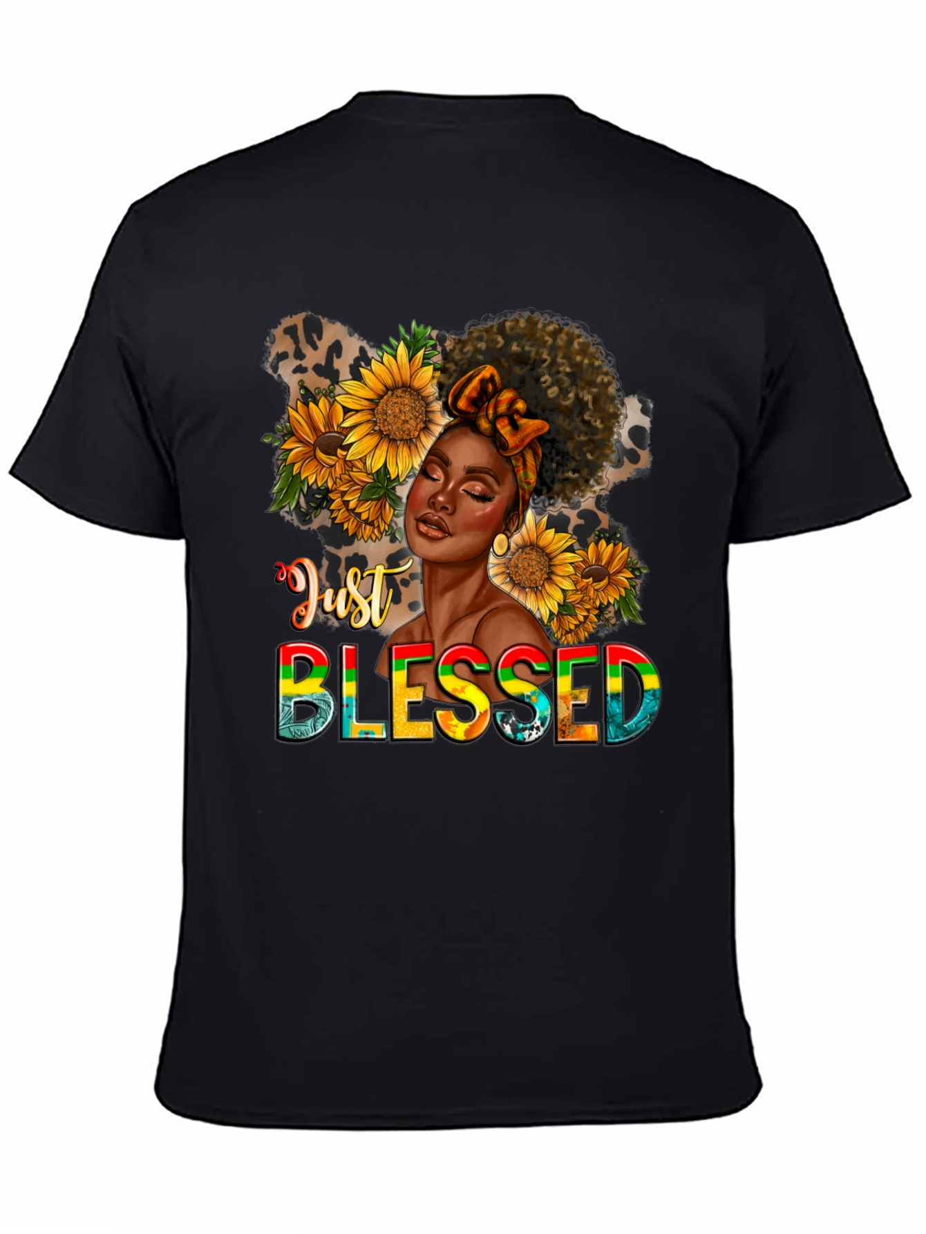 Black Just Blessed Black Woman Sunflower Graphic T-Shirt view 4