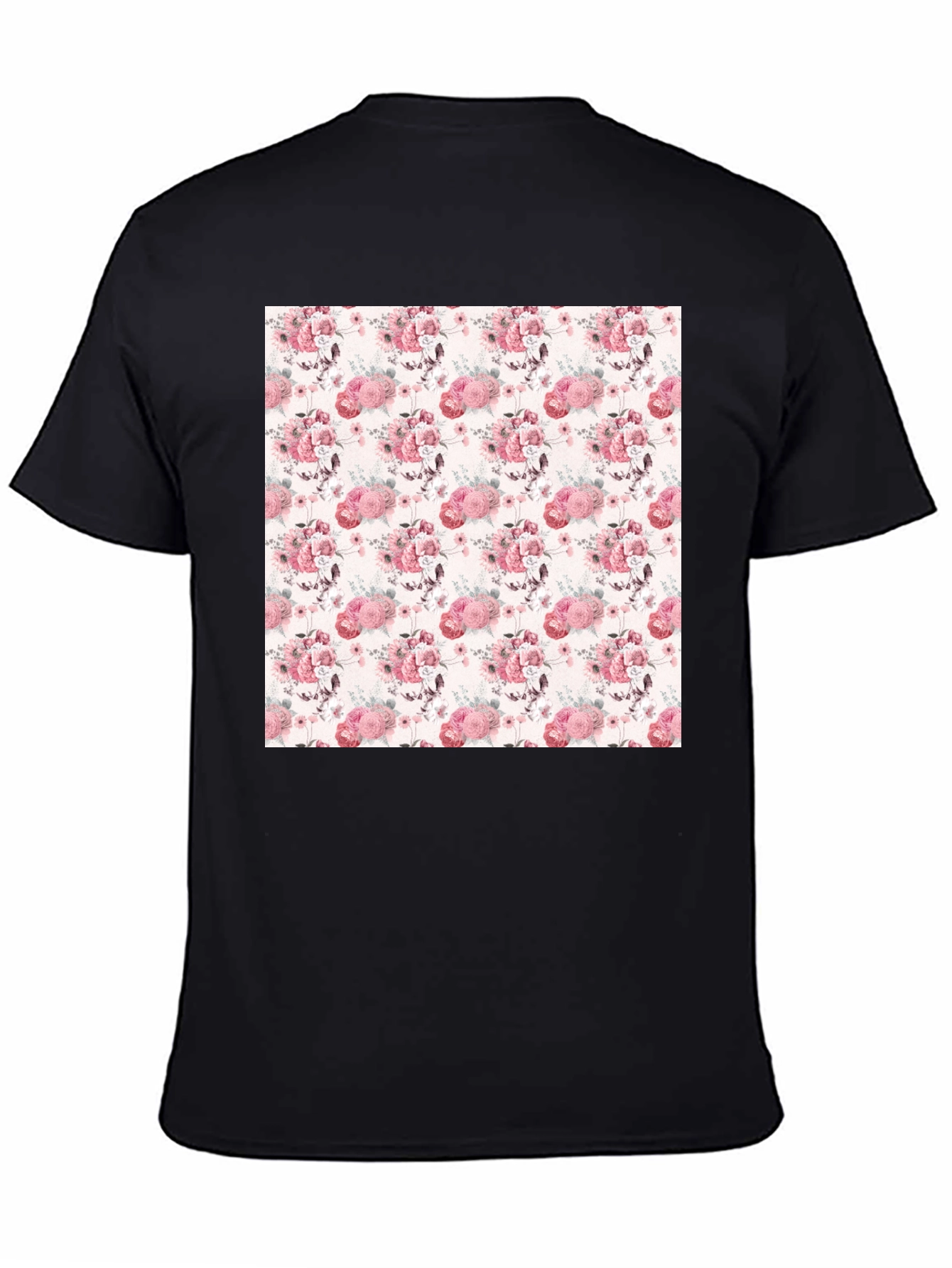 Black Floral Pattern Tee - Stylish Black Cotton T-Shirt view 4