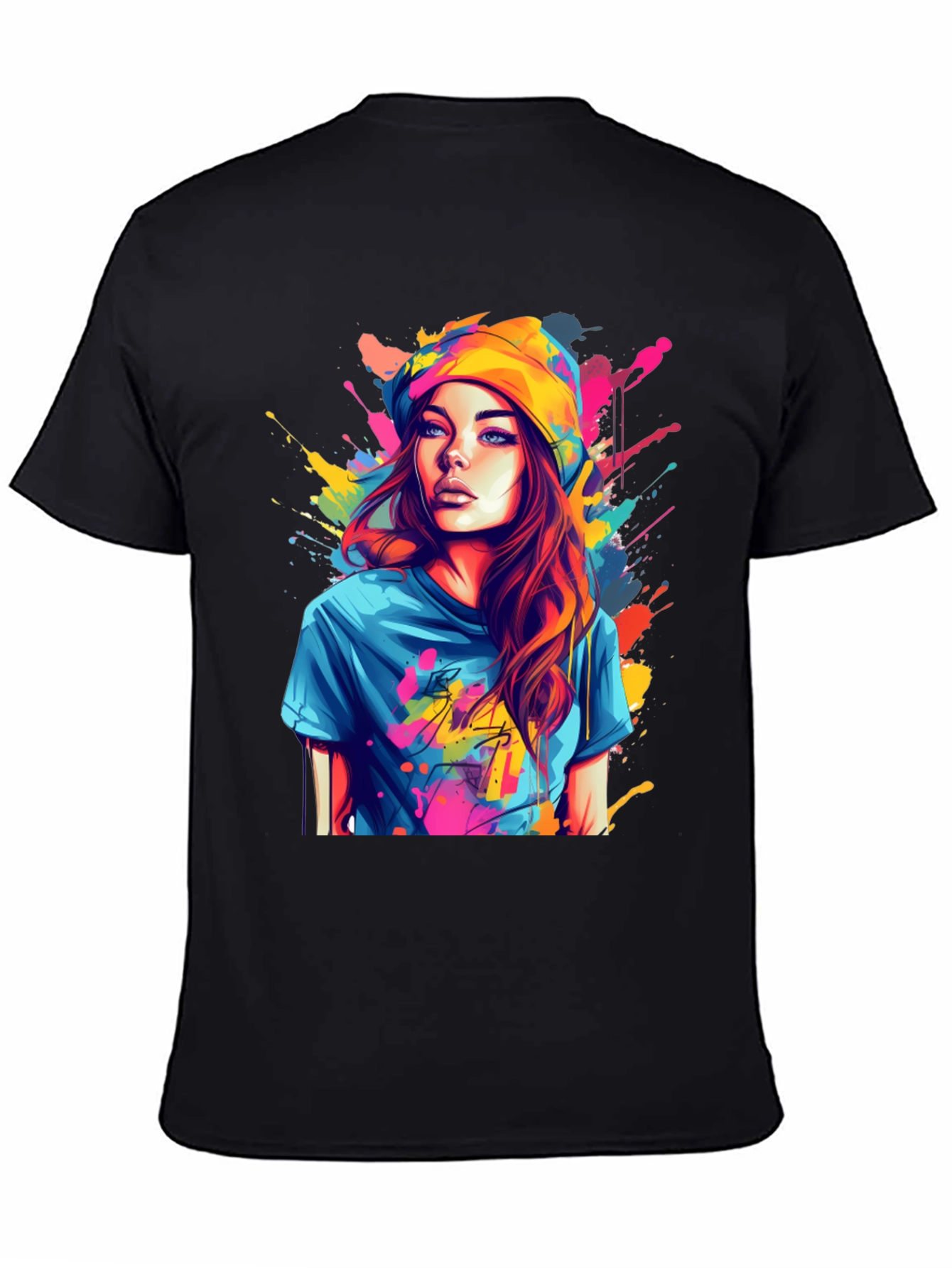 Black Colorful Art Girl T-Shirt view 4