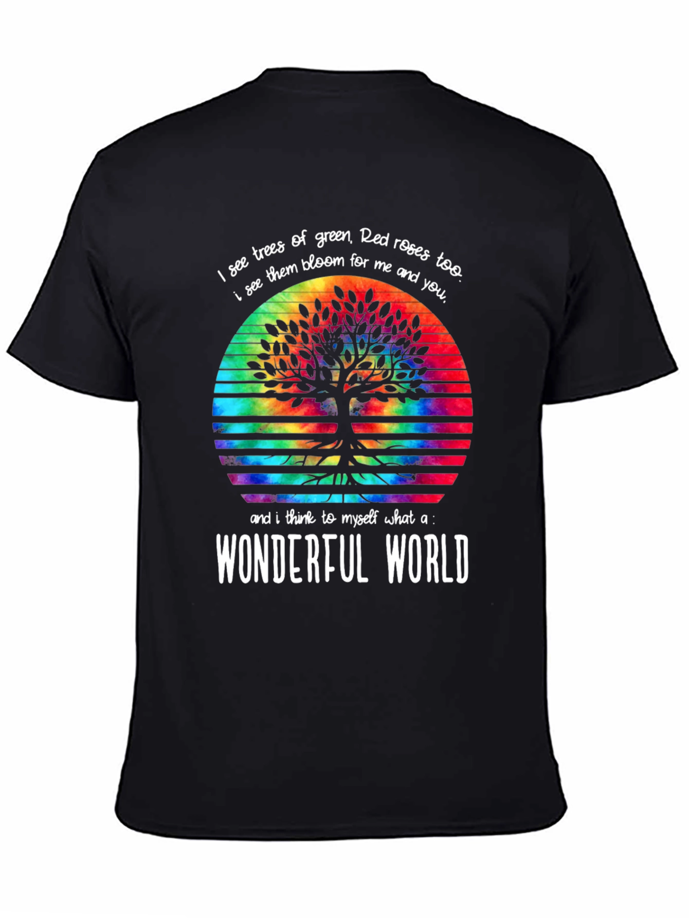 Black Wonderful World Tree Tie-Dye Graphic Tee view 4
