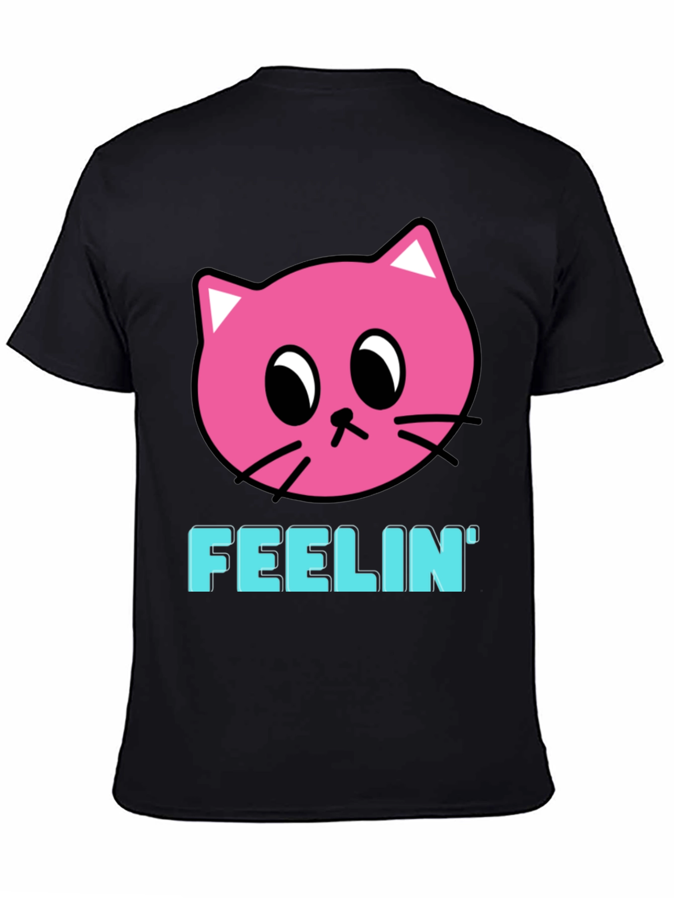 Black Feelin' Pink Cat Graphic Black T-Shirt view 4