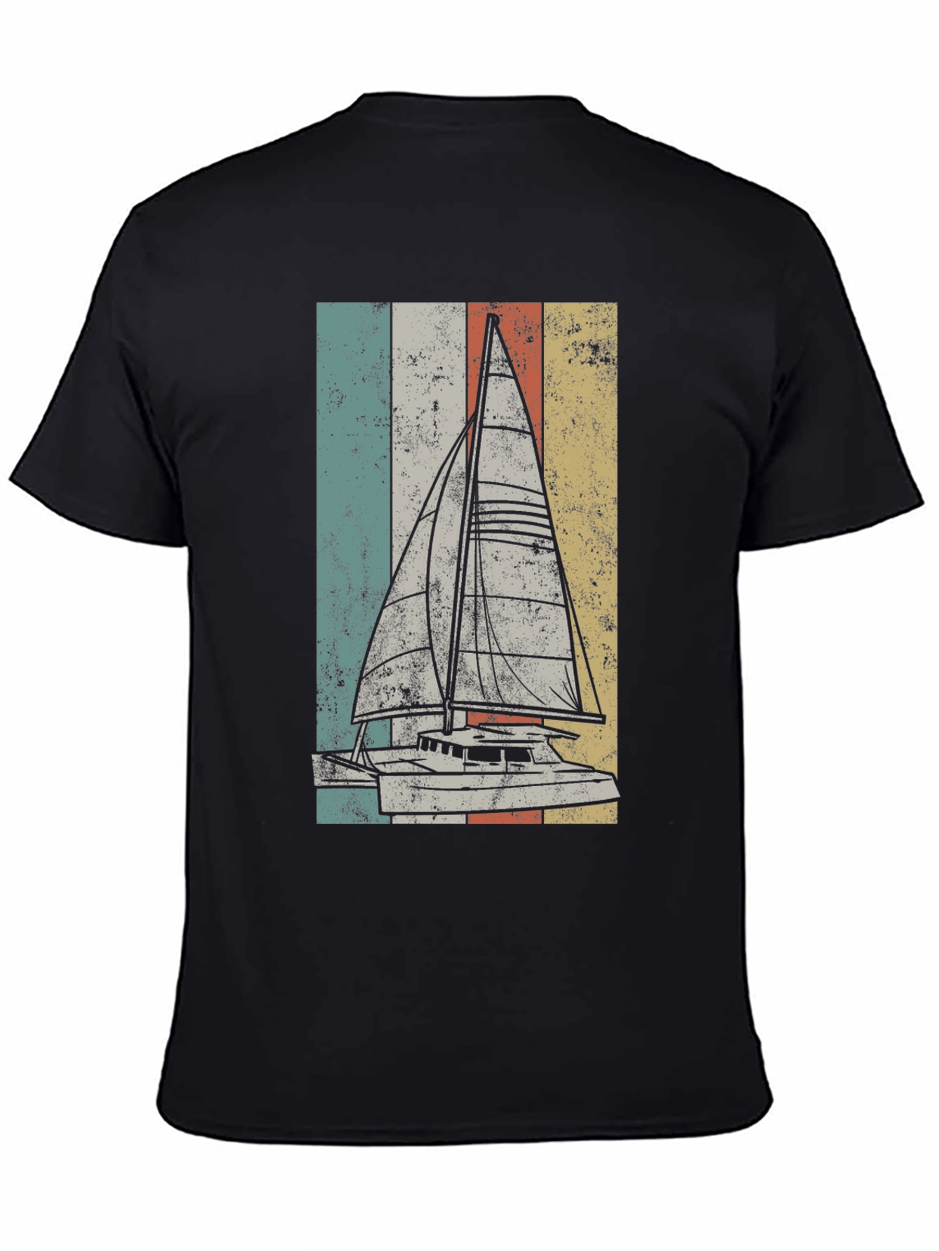 Black Vintage Sailboat T-Shirt - Retro Nautical Design view 4