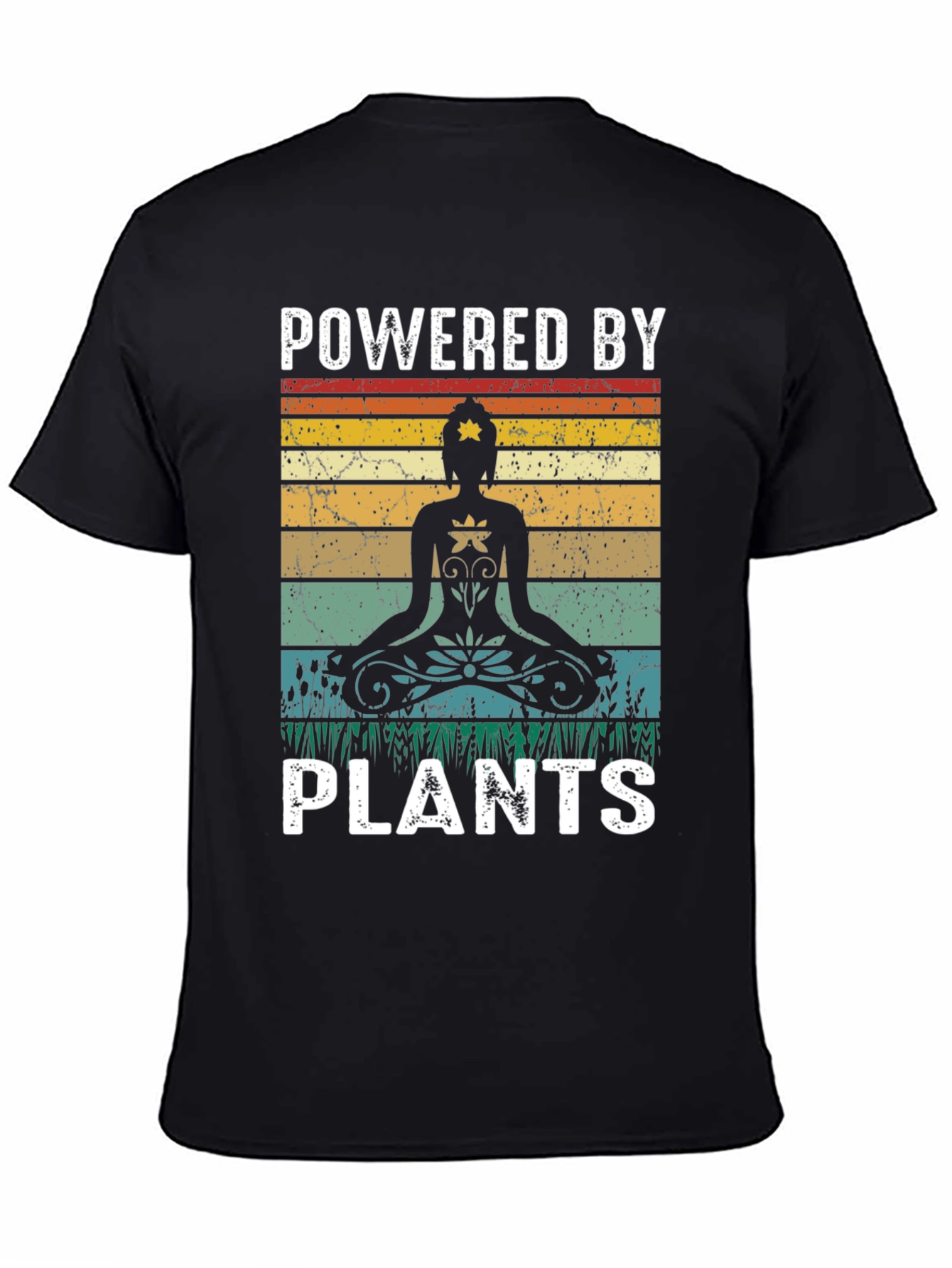 Black Powered by Plants Yoga Meditation Black T-Shirt view 4