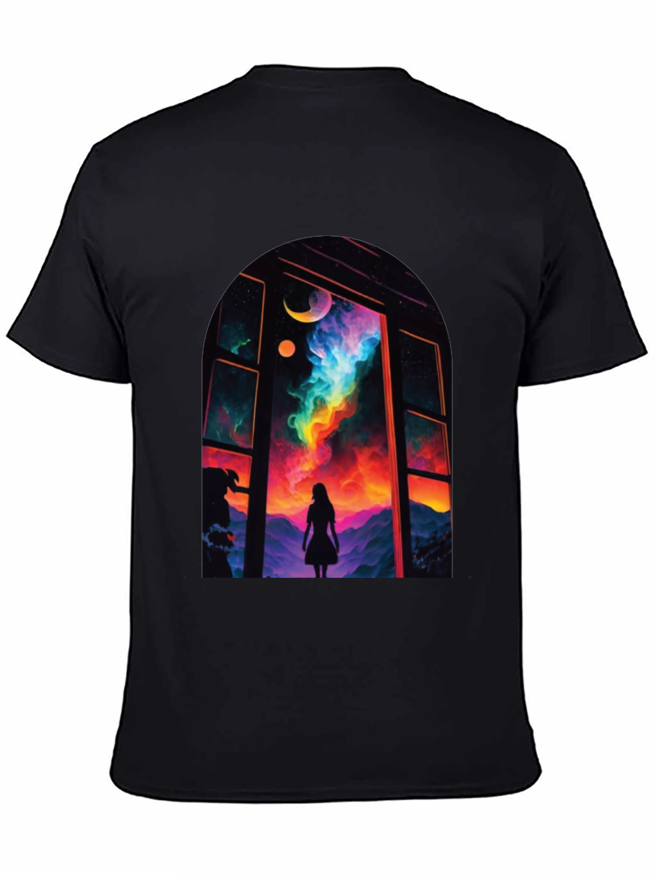 Black Cosmic Window Graphic Tee - Black Cotton Blend view 4