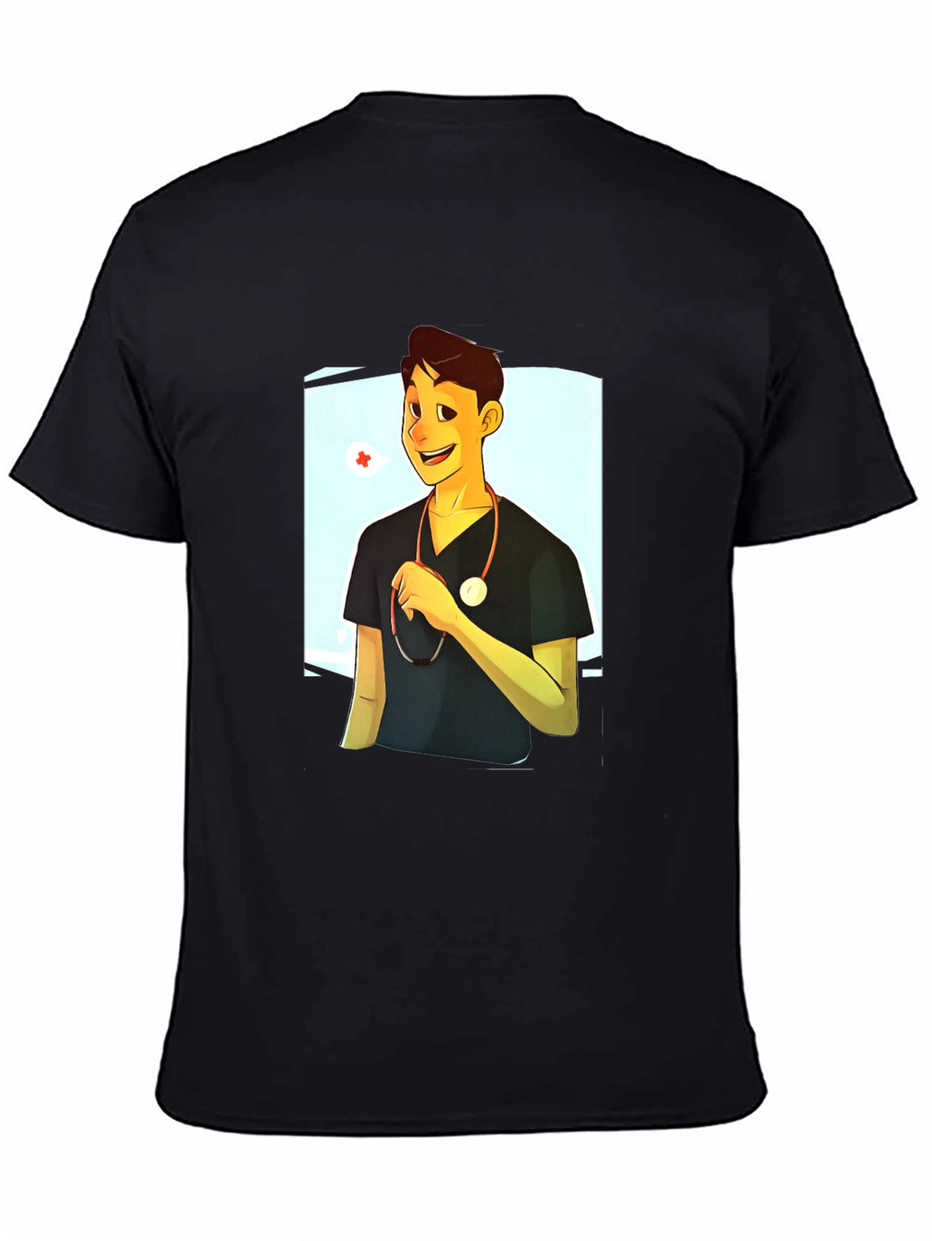 Black Cartoon Doctor Graphic Black T-Shirt view 4