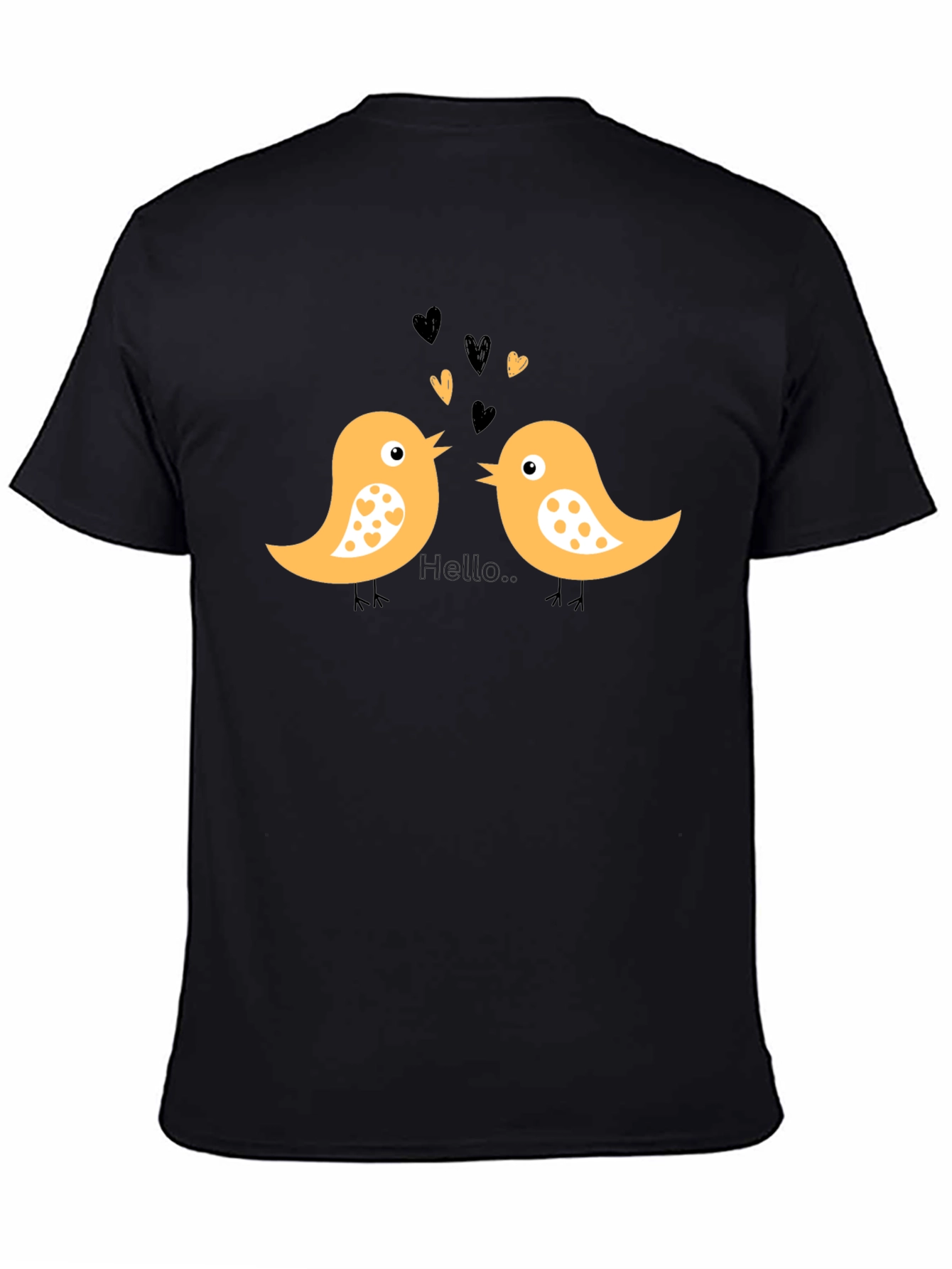 Black Cute Bird Love T-Shirt - Black Cotton Tee view 4