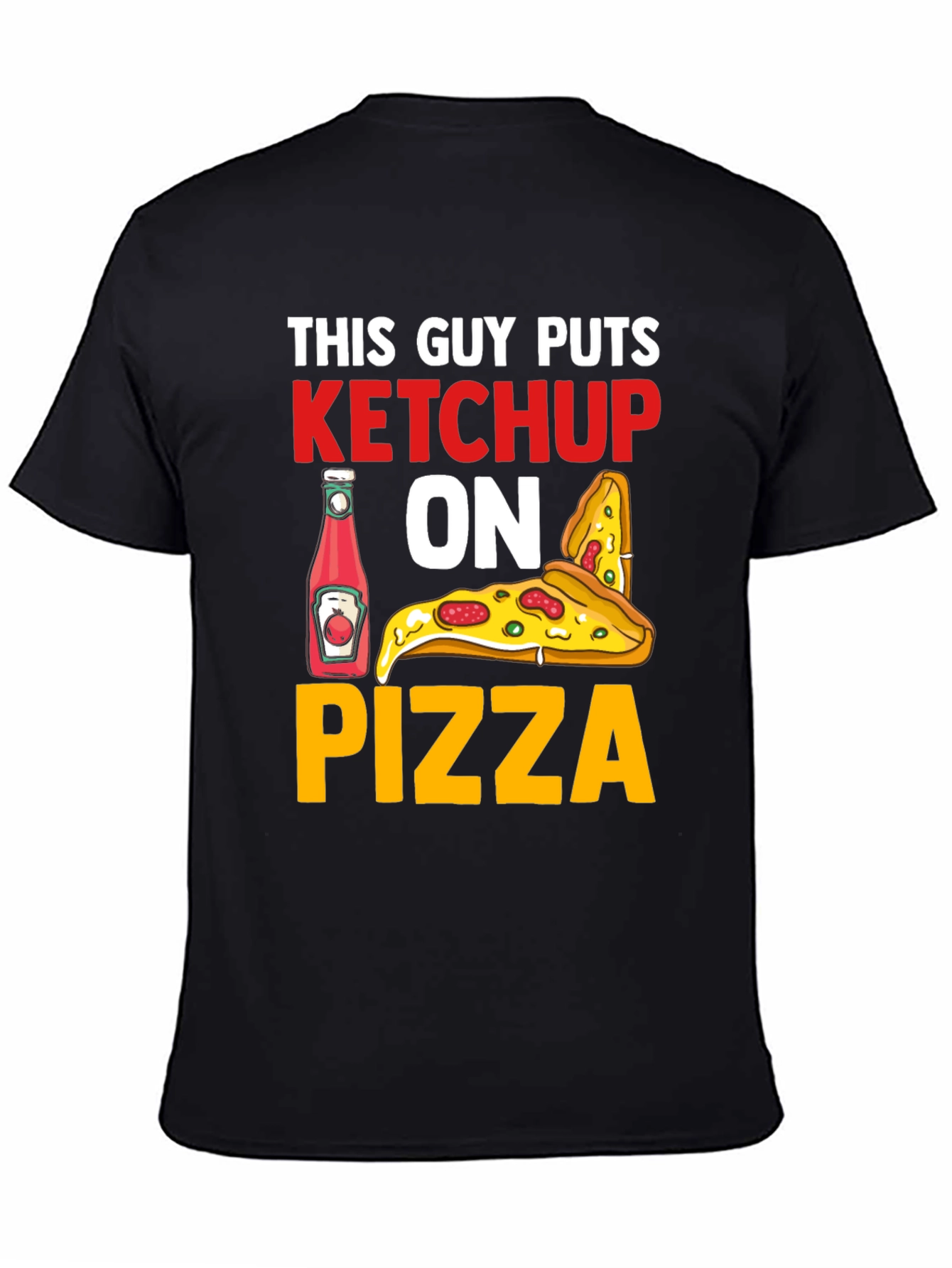 Black Ketchup on Pizza Graphic T-Shirt - Funny Foodie Tee view 4