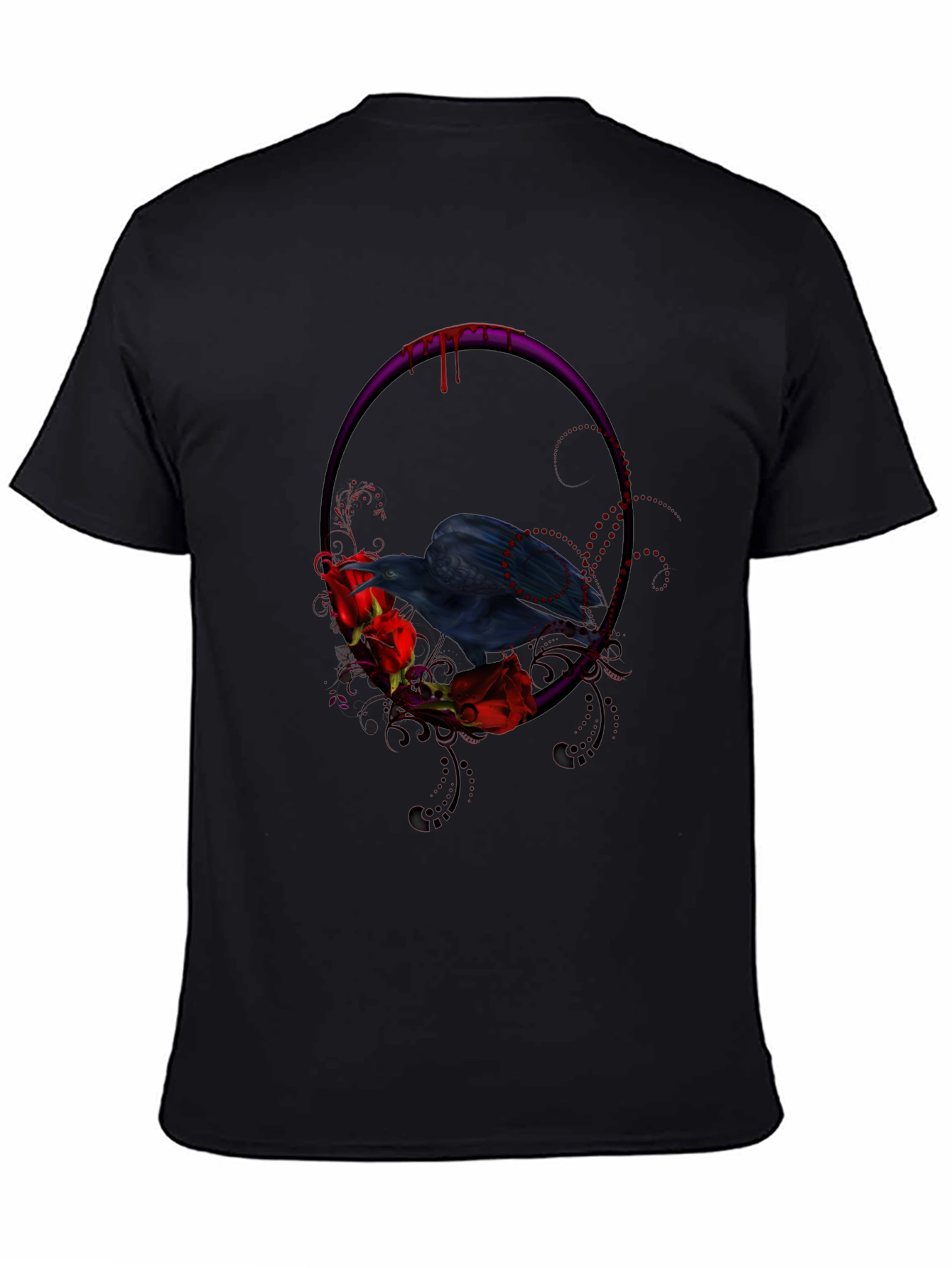 Black Gothic Raven & Roses Graphic Tee - Black view 4
